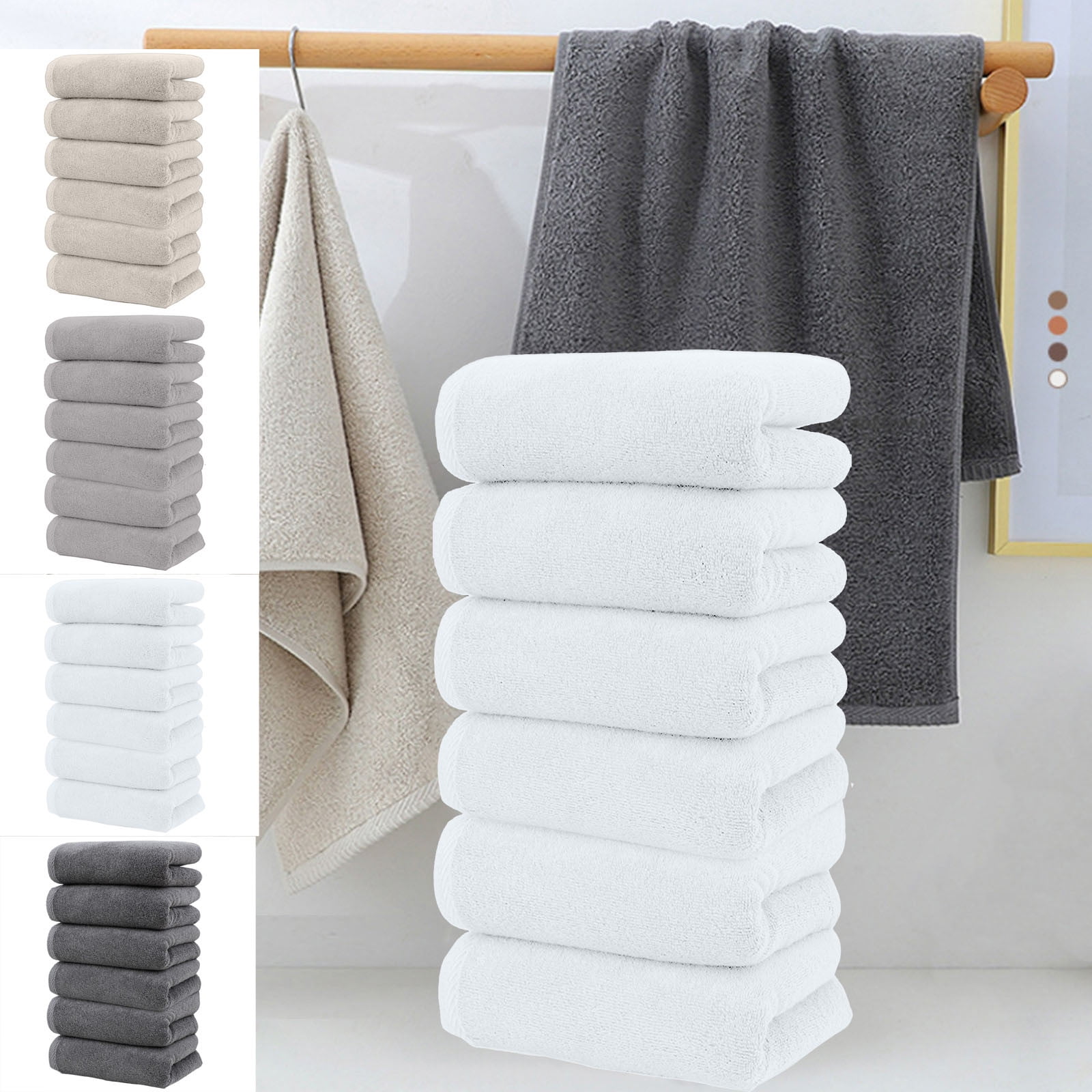 6 Pcs Cotton Towels Soft Bath Towels, Highly Absorbent Towels for Bathroom Kitchen Gym, Quickly-Dry Towel Set, 13x30 Inch Black