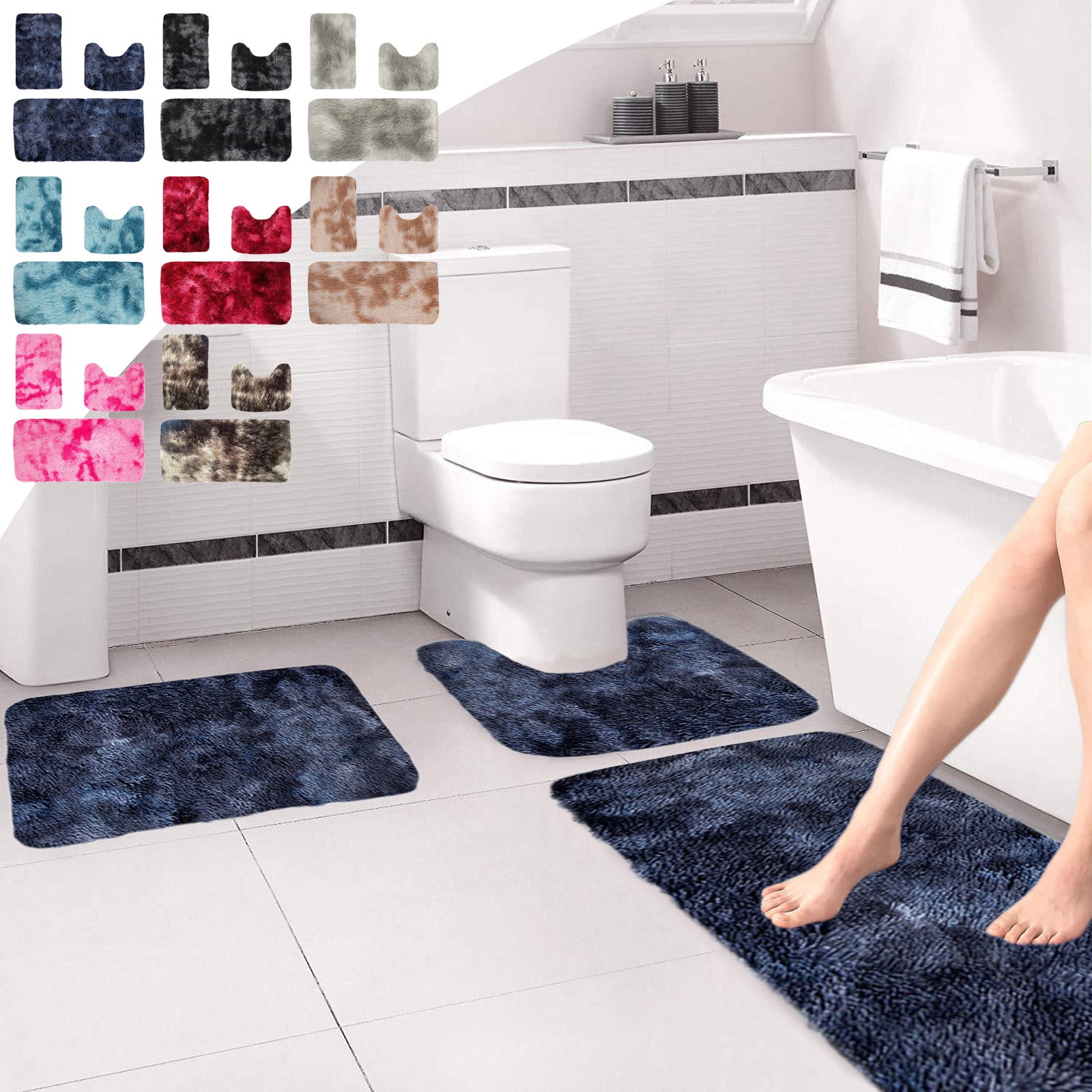 Tyidzon 5Pc Bath Mats for Bathroom, Quick-Dry Bathroom Rugs Sets Washable Non-Slip Bath Mat Ultra Soft Absorbent with U-Shaped Toilet for Bathroom, Tub, Shower, Gray 01-Red