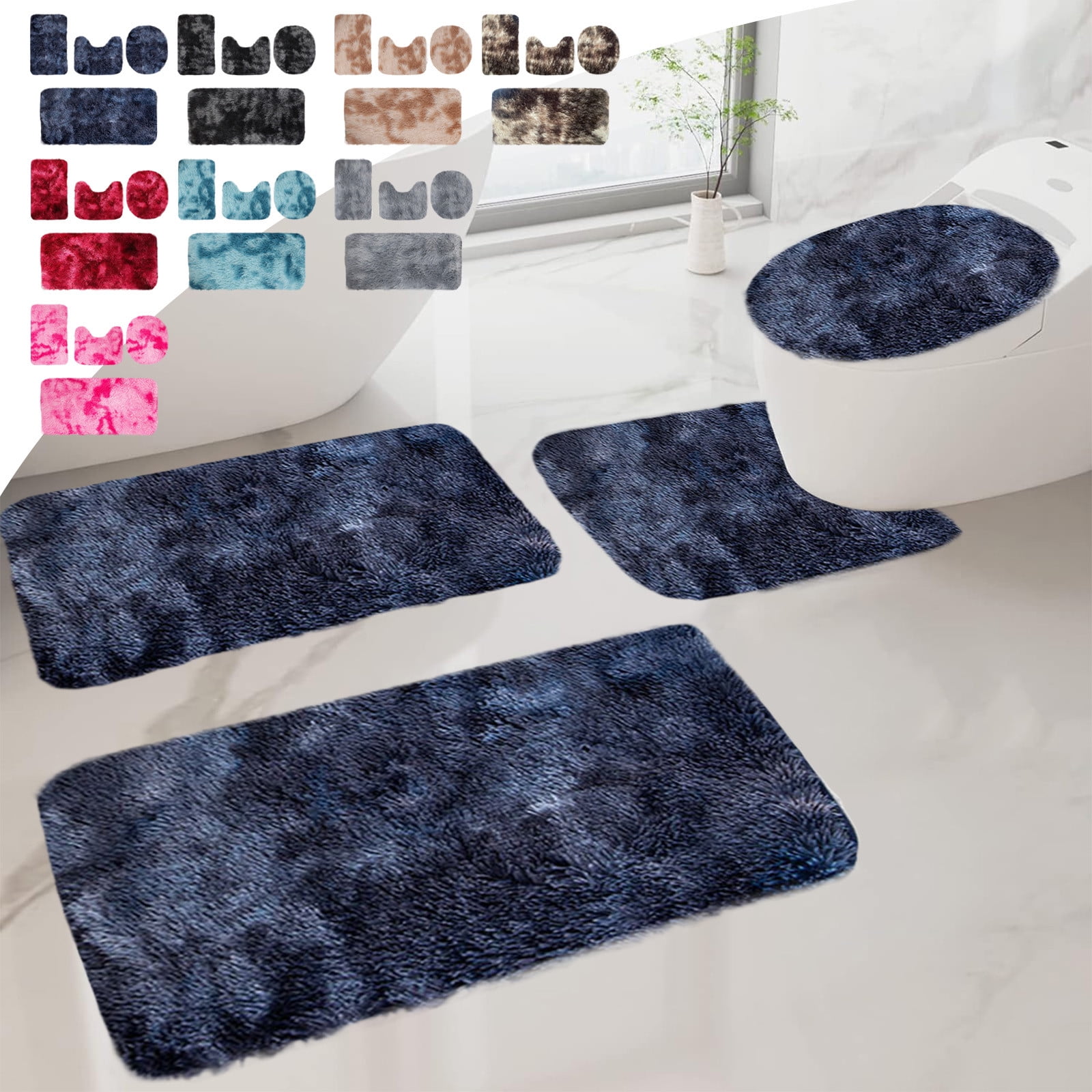 Tyidzon 5Pc Bath Mats for Bathroom, Quick-Dry Bathroom Rugs Sets Washable Non-Slip Bath Mat Ultra Soft Absorbent with U-Shaped Toilet for Bathroom, Tub, Shower, Gray 02-Khaki