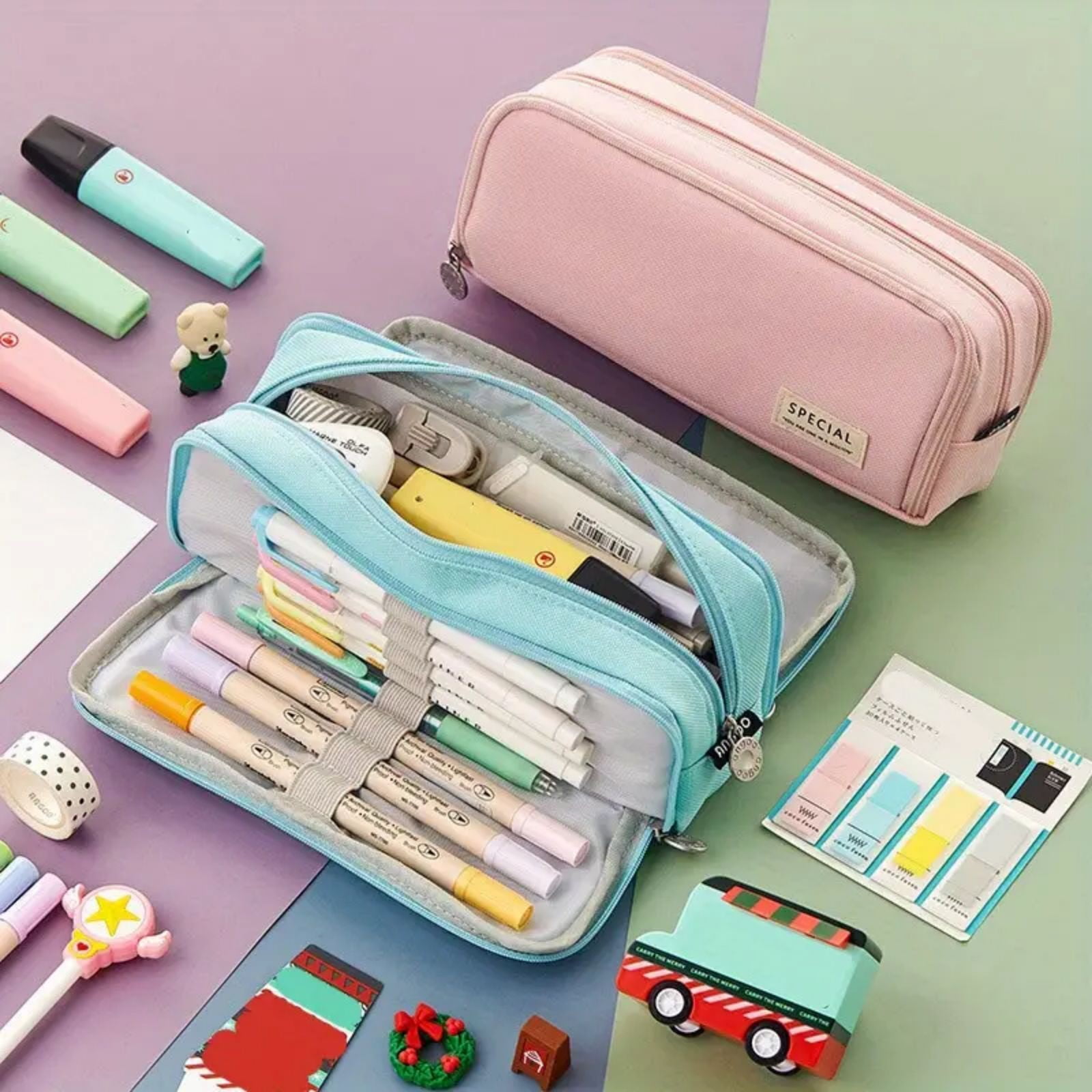 PALIFEUR Pencil Case Large Capacity Pencil Pouch, Multi-layer Aesthetic Pen Bag, Sturdy Multifunctional Pencil Bag, Pencil Box, Sky Blue Yellow