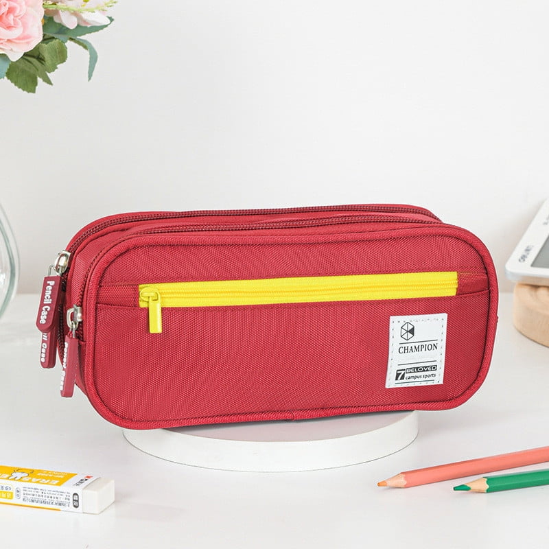 Pencil Case Large Capacity Pencil Pouch, Multi-layer Aesthetic Pen Bag, Sturdy Multifunctional Pencil Bag, Pencil Box, Sky Blue Z-2-Red