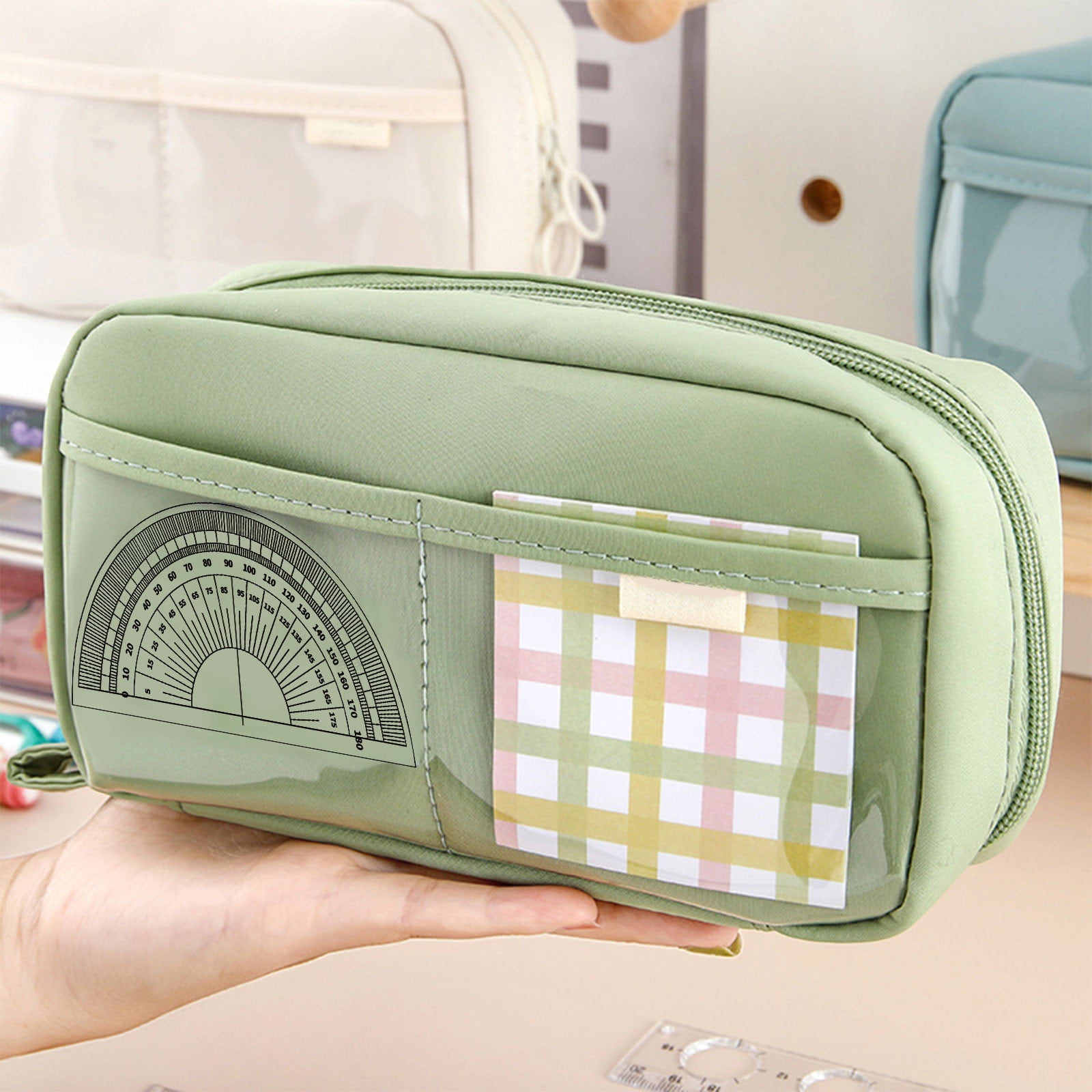 Pencil Case Large Capacity Pencil Pouch, Multi-layer Aesthetic Pen Bag, Sturdy Multifunctional Pencil Bag, Pencil Box, Sky Blue Z-5-Green
