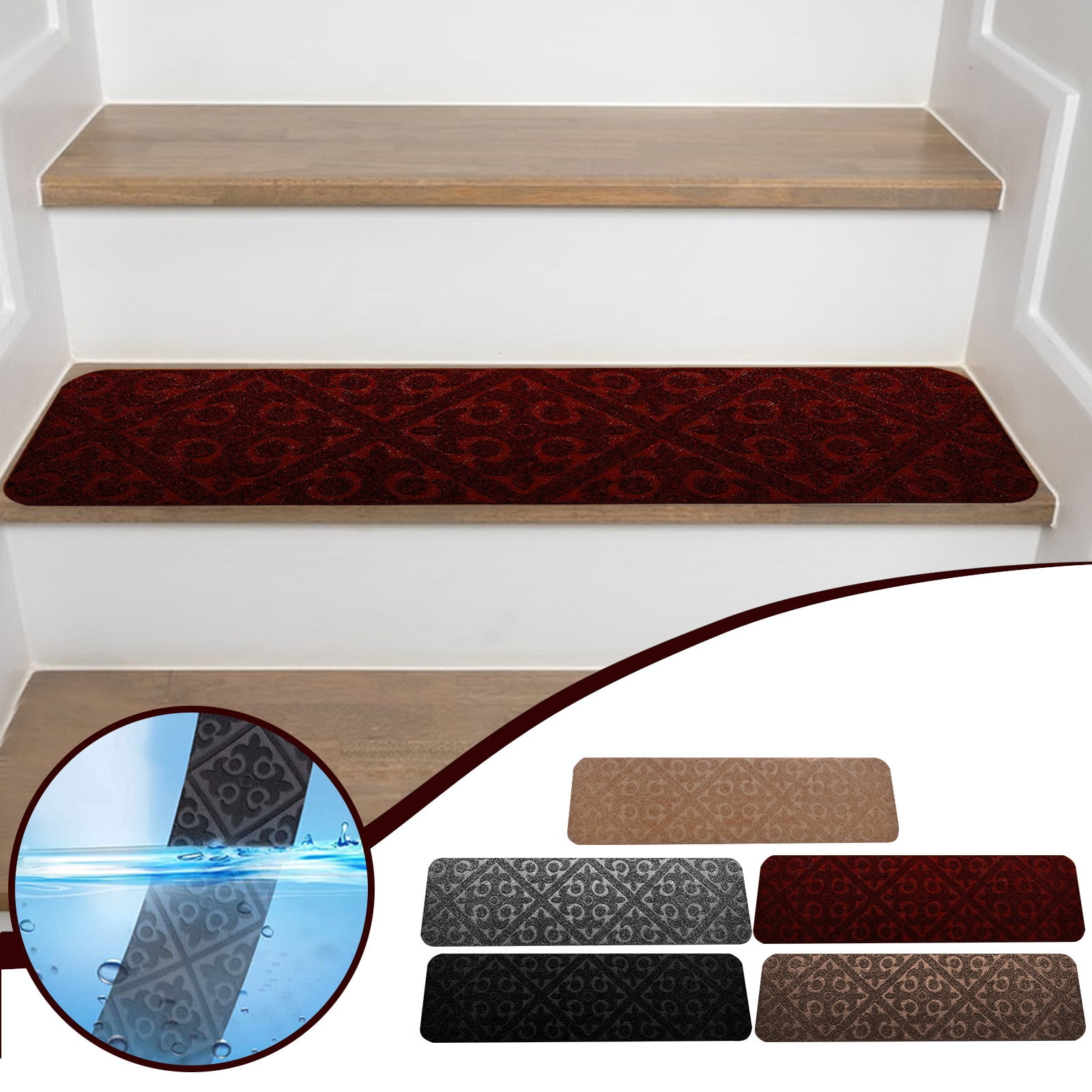 PALIFEUR Stair Treads for Wooden Steps, Soft Stair Treads, 8 x 30 Inch Reusable Carpet Stair Treads, Washable Stair Runners for Wooden Steps Non Slip Stair Rugs #1_Brown