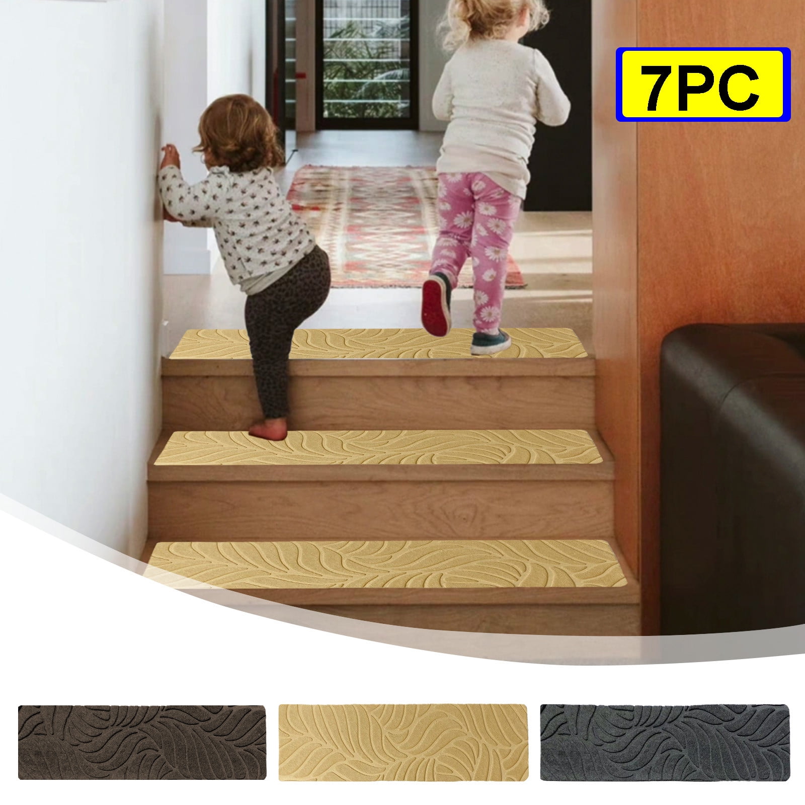 PALIFEUR Stair Treads for Wooden Steps, Soft Stair Treads, 8 x 30 Inch Reusable Carpet Stair Treads, Washable Stair Runners for Wooden Steps Non Slip Stair Rugs #8_Beige