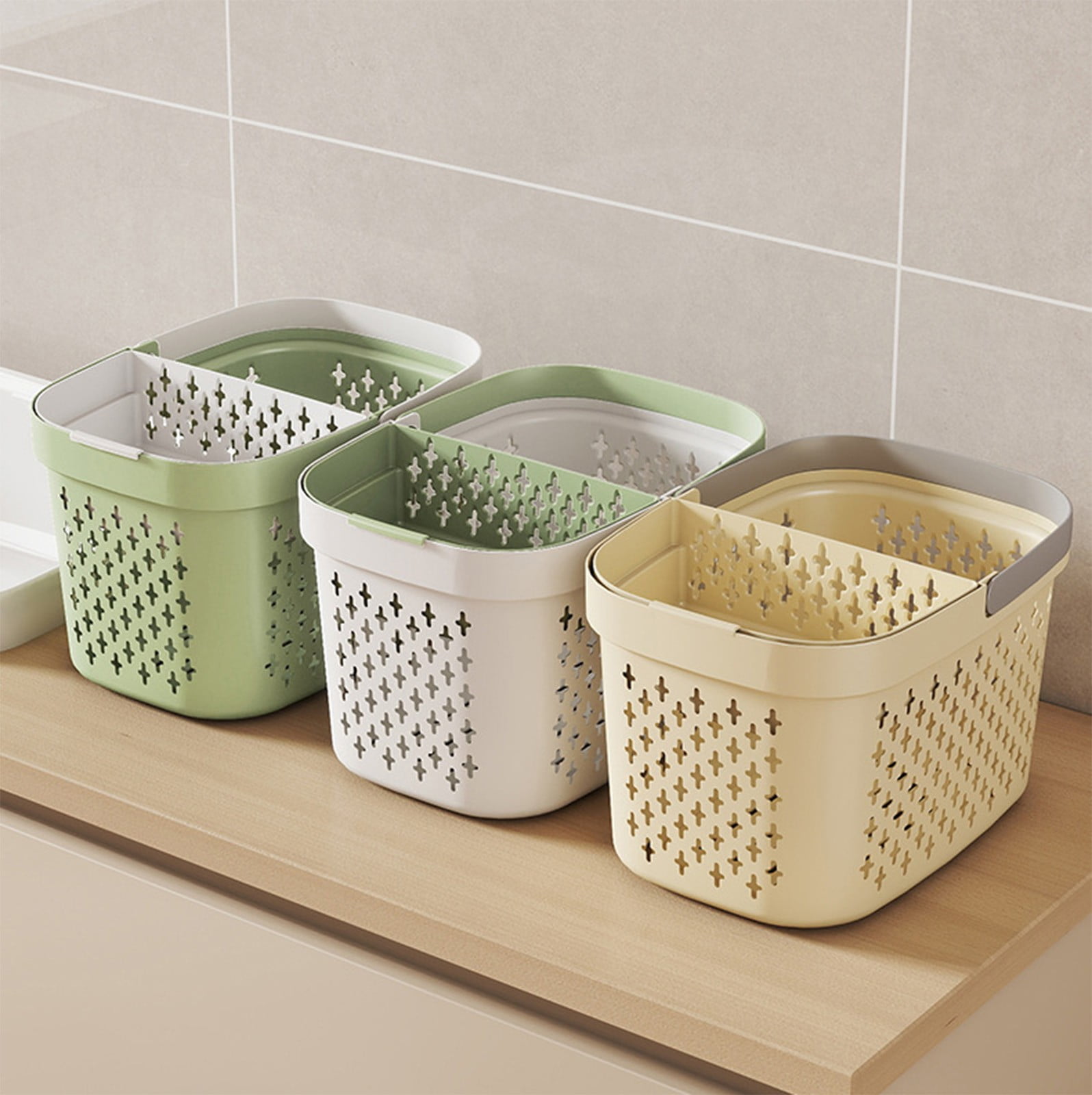 Xuniizn Plastic Shower Caddy Portable Bucket, Cleaning Shower Basket with Handle Compartments Storage Organizer for Bathroom Kitchen College Dorm Sink E
