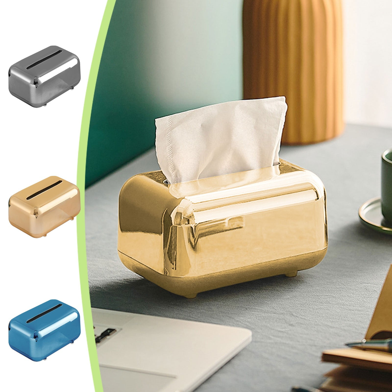 Xuniizn Tissue Box Cover Square 6x4x5" - Acrylic Tissue Box Holder, Elegant Tissue Holder & Napkin Dispenser for Home - Modern Kleenex Box Covers for Office, Restaurant, Gold Blue(6.3x3.94x4.72")