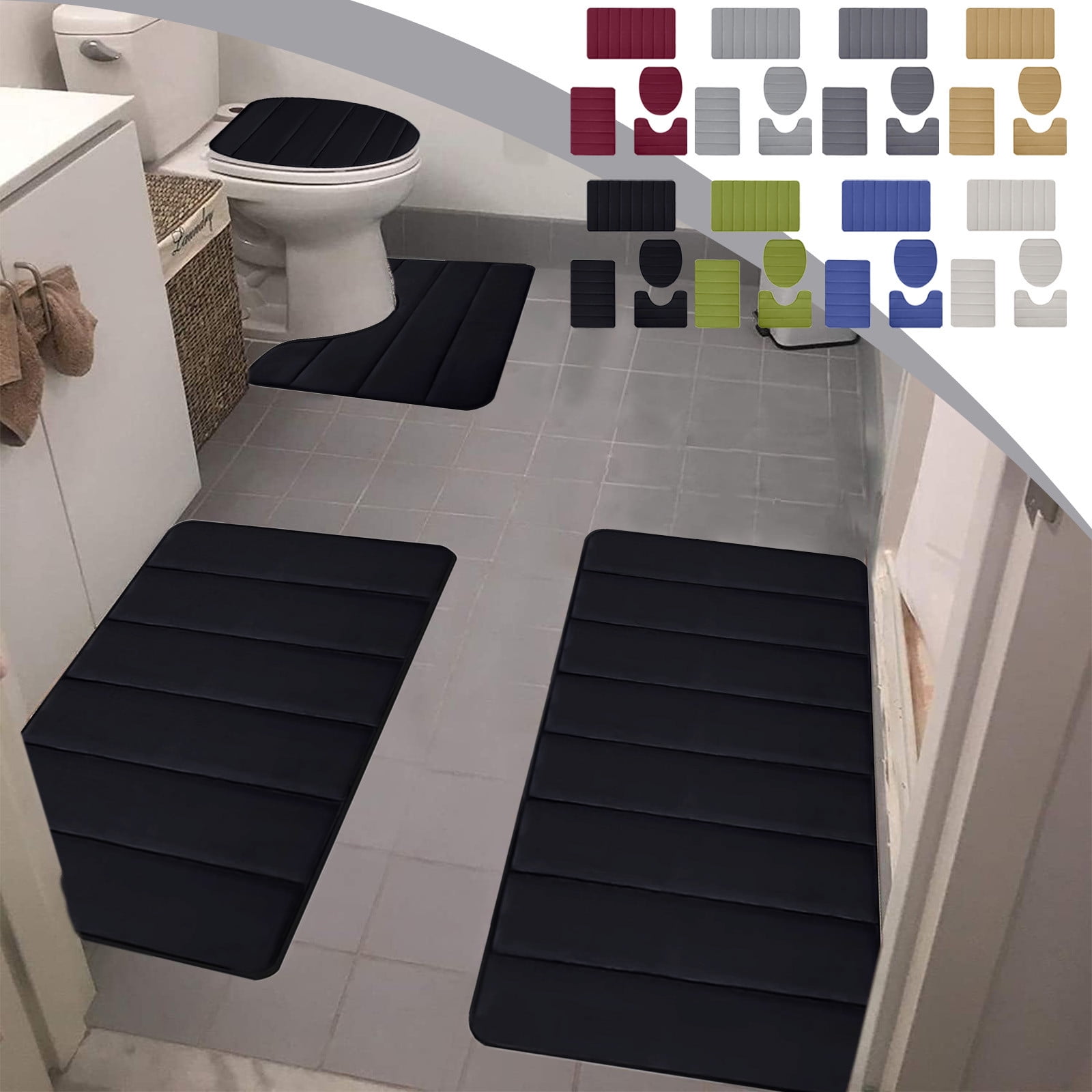 Xuniizn Bathroom Rugs Sets 4 Piece, Bath Mat Set and Oval Toilet Base with Rubber Backing, Plush Absorbent Shaggy Chenille Washable Mats, Includes 16x24", 16x20", 15x17" and 15x19" Rugs, Blue Green