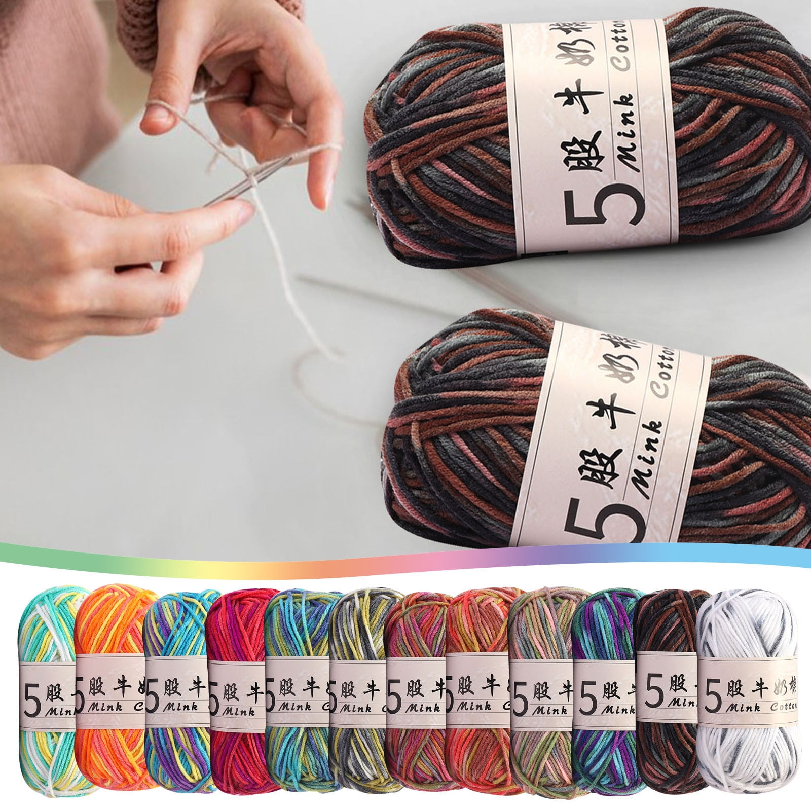 PALIFEUR Cotton Yarn Soft Cotton Yarn for Crocheting and Knitting, 1.76 oz/50g Multicolor Crochet yarn for Crafts Home Decorations DIY Toys Knit Clothes Yarn, ( 356 Yard) C