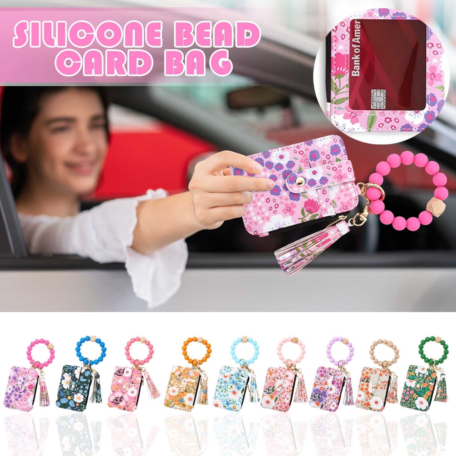 PALIFEUR Wallet Women, Wallet Keychain Wristlet for Women, Slim Credit Card Holder Wallet, Fashion Tassel Keychain Bangle Key Ring Purse for Women ( 18 Kinds of Prints Wallets) F