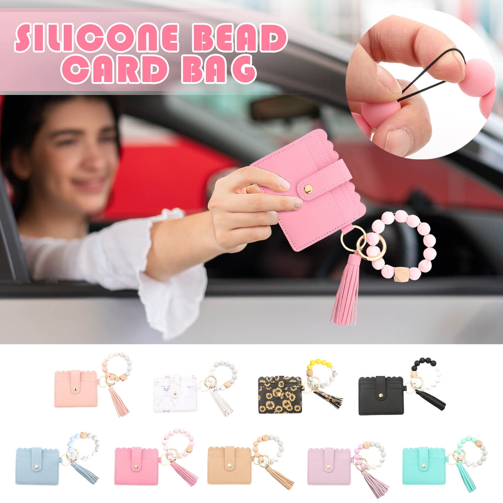 PALIFEUR Wallet Women, Wallet Keychain Wristlet for Women, Slim Credit Card Holder Wallet, Fashion Tassel Keychain Bangle Key Ring Purse for Women ( 18 Kinds of Prints Wallets) J
