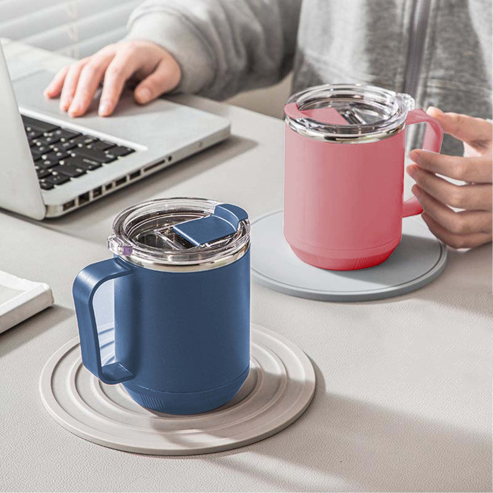 Tyidzon Insulated Coffee Mug, 20oz Stainless Steel Tumbler with Slider Lid Travel Coffee Cups with Handle for Camping Office Home, Blue ZF_#Blue