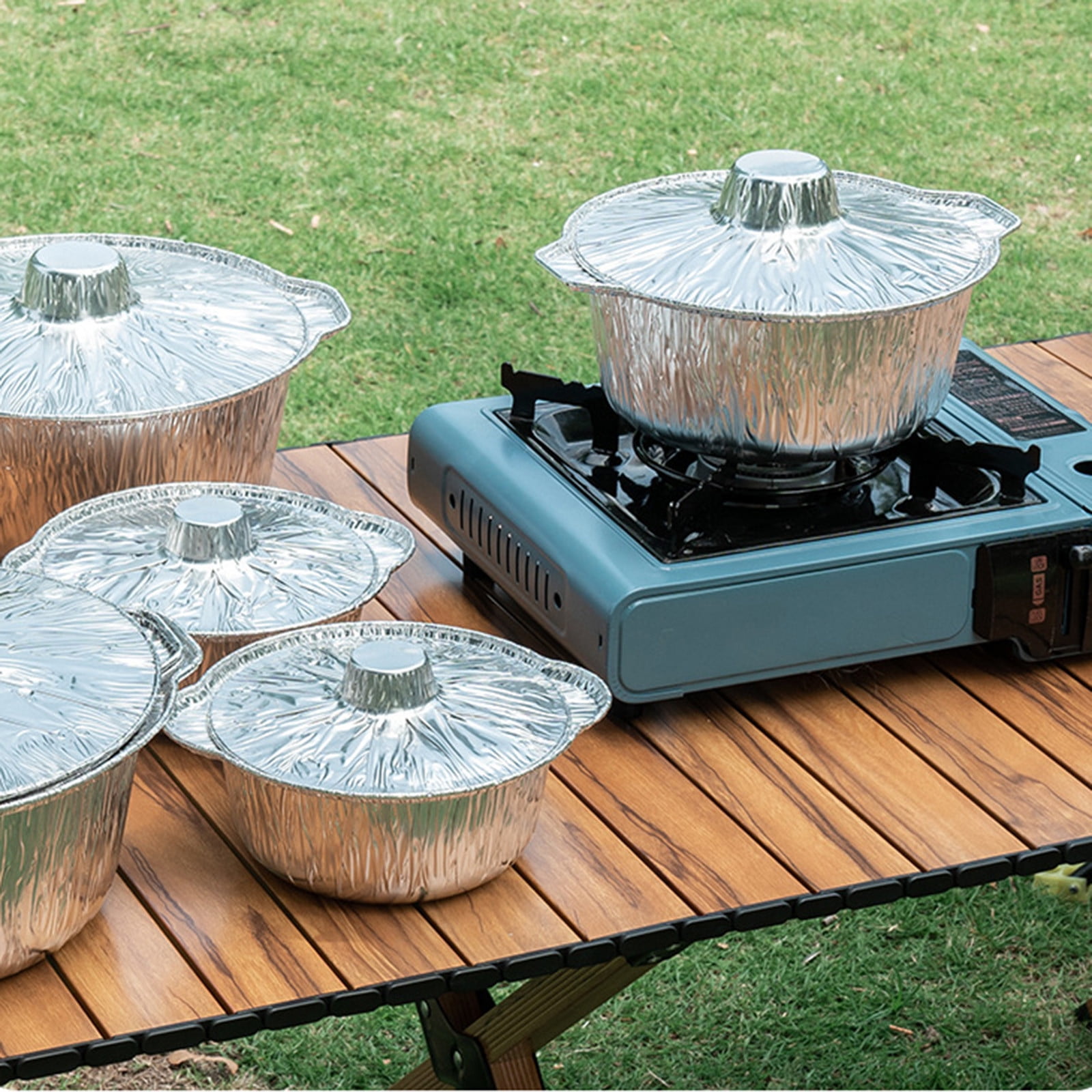 Foil Pans Aluminum Round Foil Pan 2pcs Disposable Aluminum Pans with Lid 10*3.5Inch Baking Foil Pan Tinfoil Camping Pot for Prepping Food