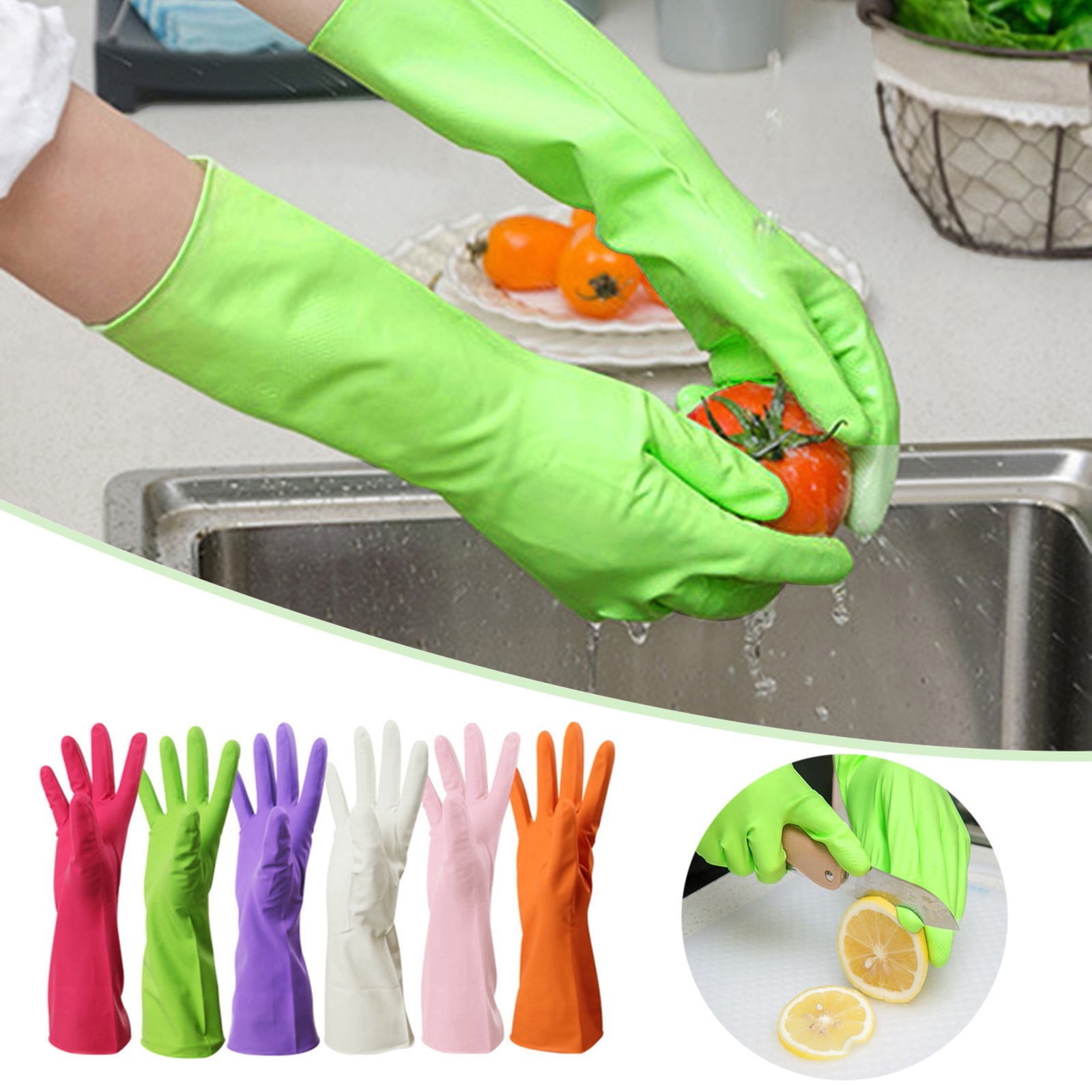 Savings, Cleaning Gloves, Eguiwyn Kid Painting Apron Sleeve, Apron Sleeve Reduced Price! 1 Pair of Gloves Gloves Gloves Washing Hand Rubber Long Cleaning Warm Gloves Kitchen Latex 3-Green1
