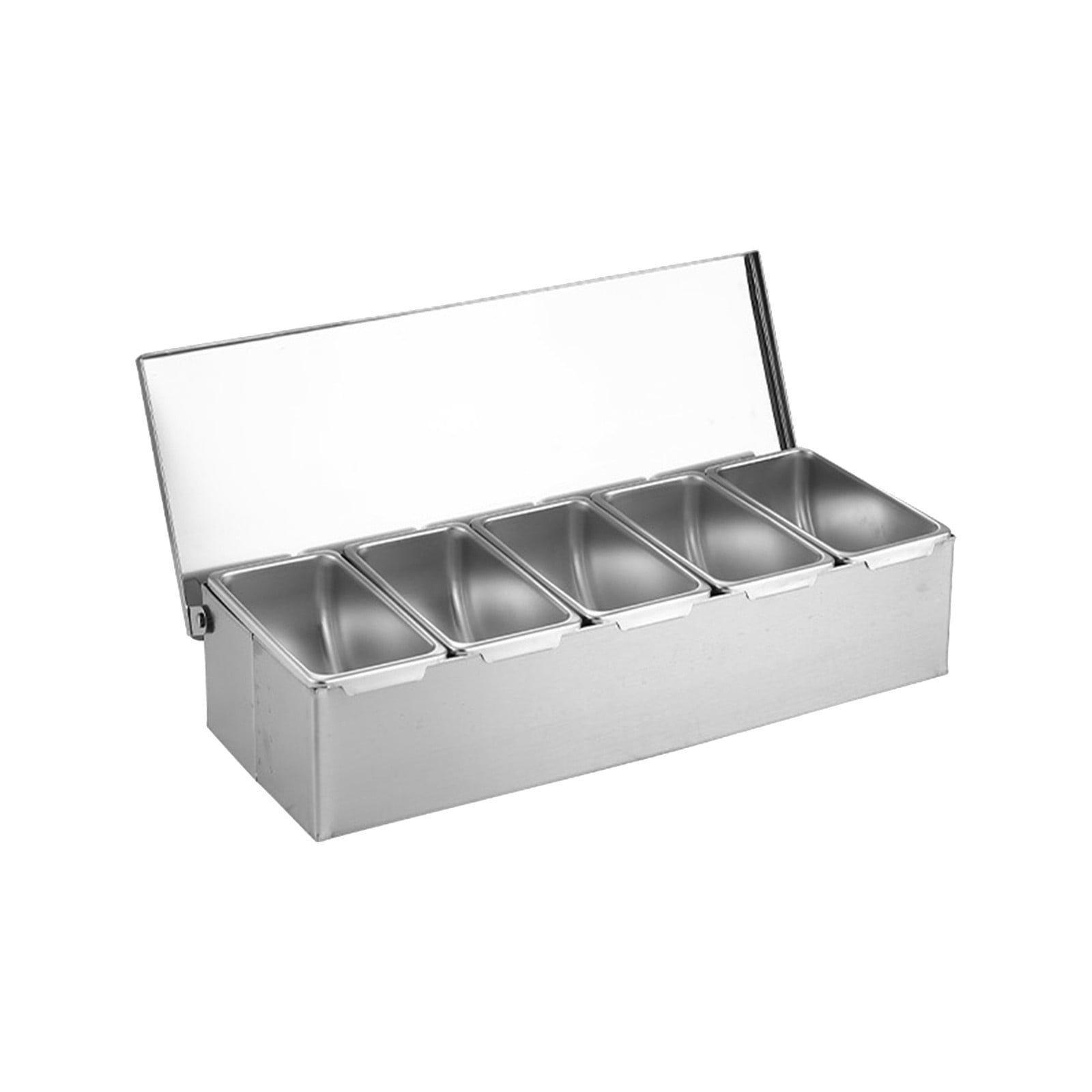 Food Storage, Stainless Steel Thick Seasoning Box Hotel Kitchen Ingredients Seasoning Box, Kitchen Supplies , Compartment Trays Stainless Steel Detachable Topping Station Plastic Silver
