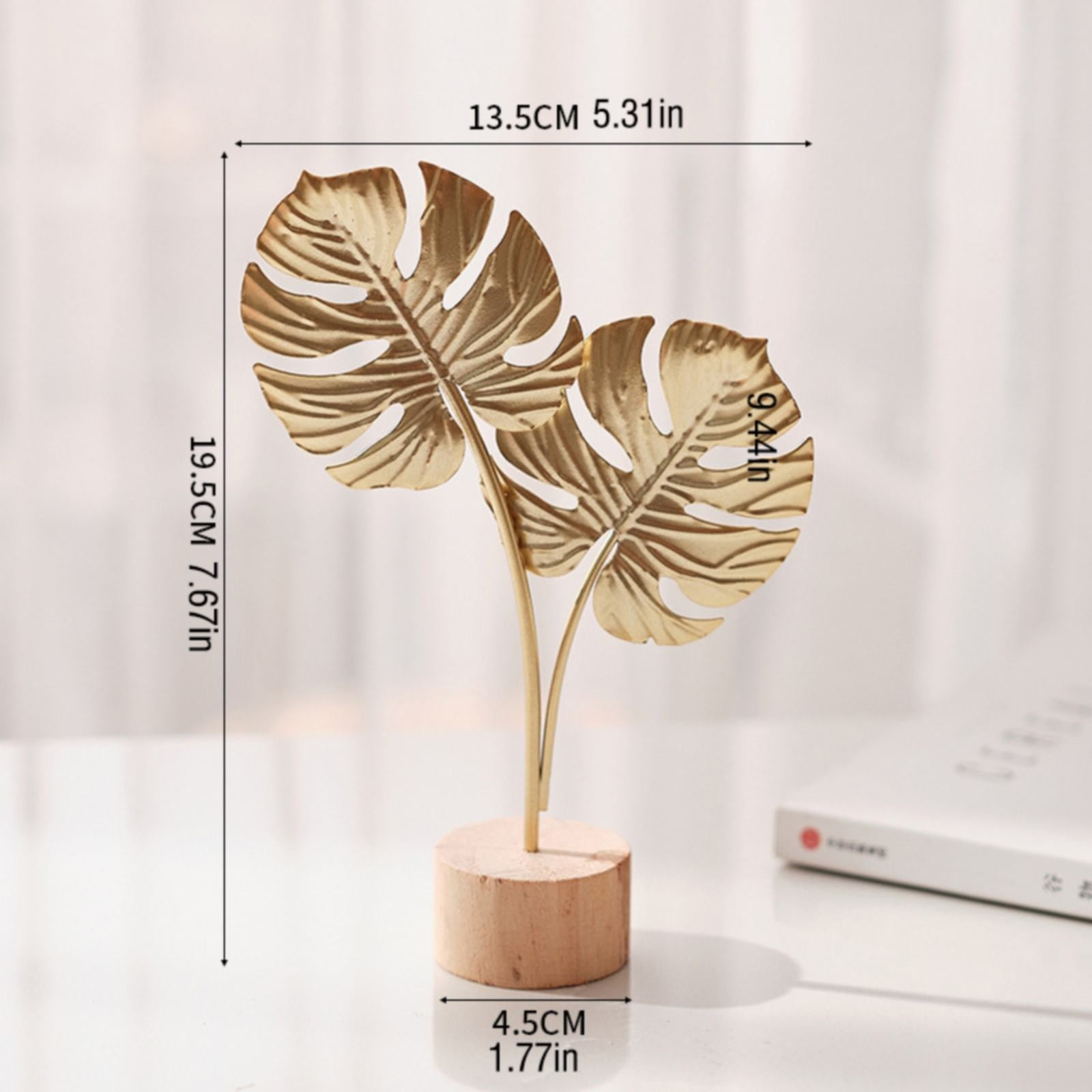Leaf Decor Metal Golden Leaf Ornaments and Base Modern Simple Gold Leaf Table Sculpture for Living Room Bedroom Bookshelf Desktop Decoratio