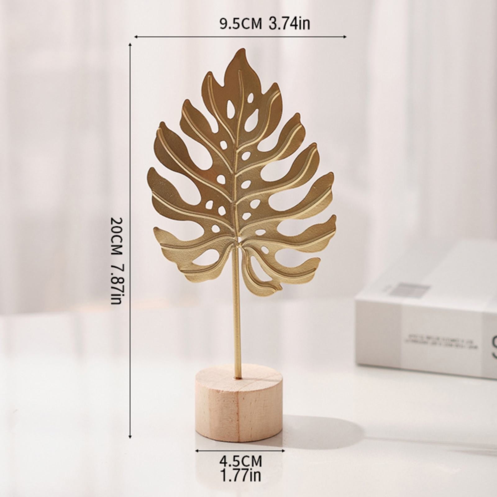 Leaf Decor Metal Golden Leaf Ornaments and Base Modern Simple Gold Leaf Table Sculpture for Living Room Bedroom Bookshelf Desktop Decoratio