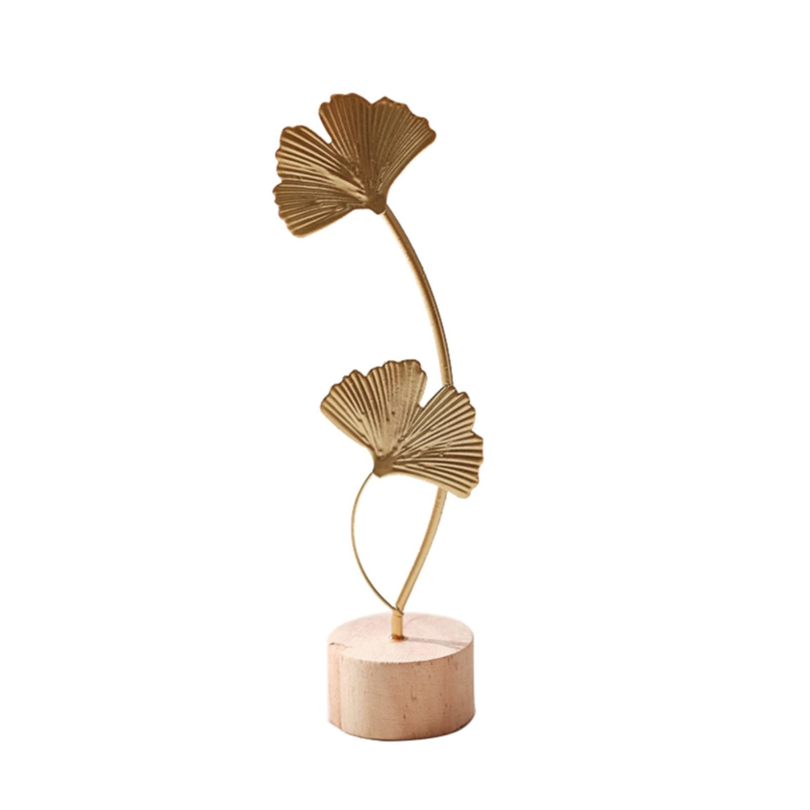 Leaf Decor Metal Golden Leaf Ornaments and Base Modern Simple Gold Leaf Table Sculpture for Living Room Bedroom Bookshelf Desktop Decoratio