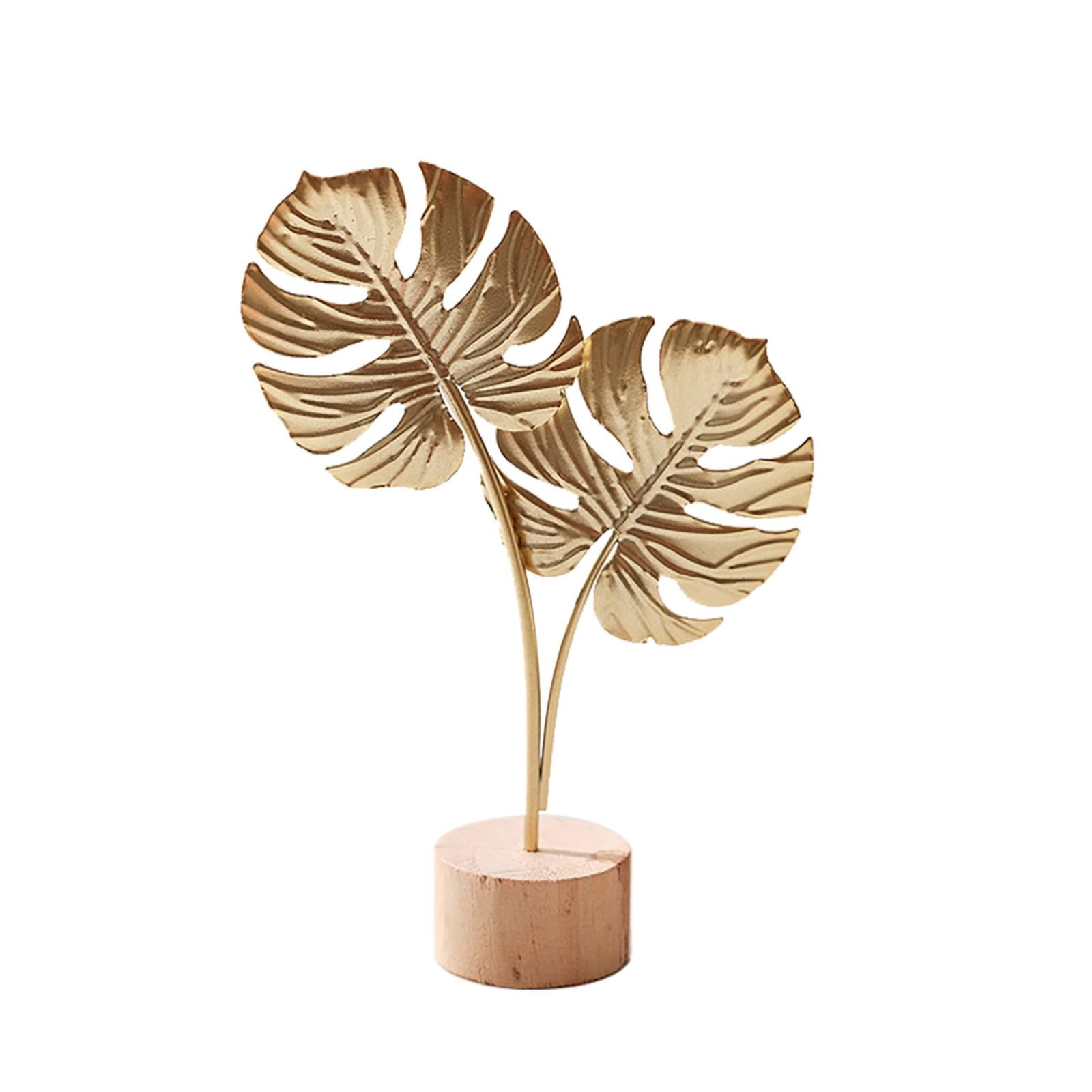 Leaf Decor Metal Golden Leaf Ornaments and Base Modern Simple Gold Leaf Table Sculpture for Living Room Bedroom Bookshelf Desktop Decoratio