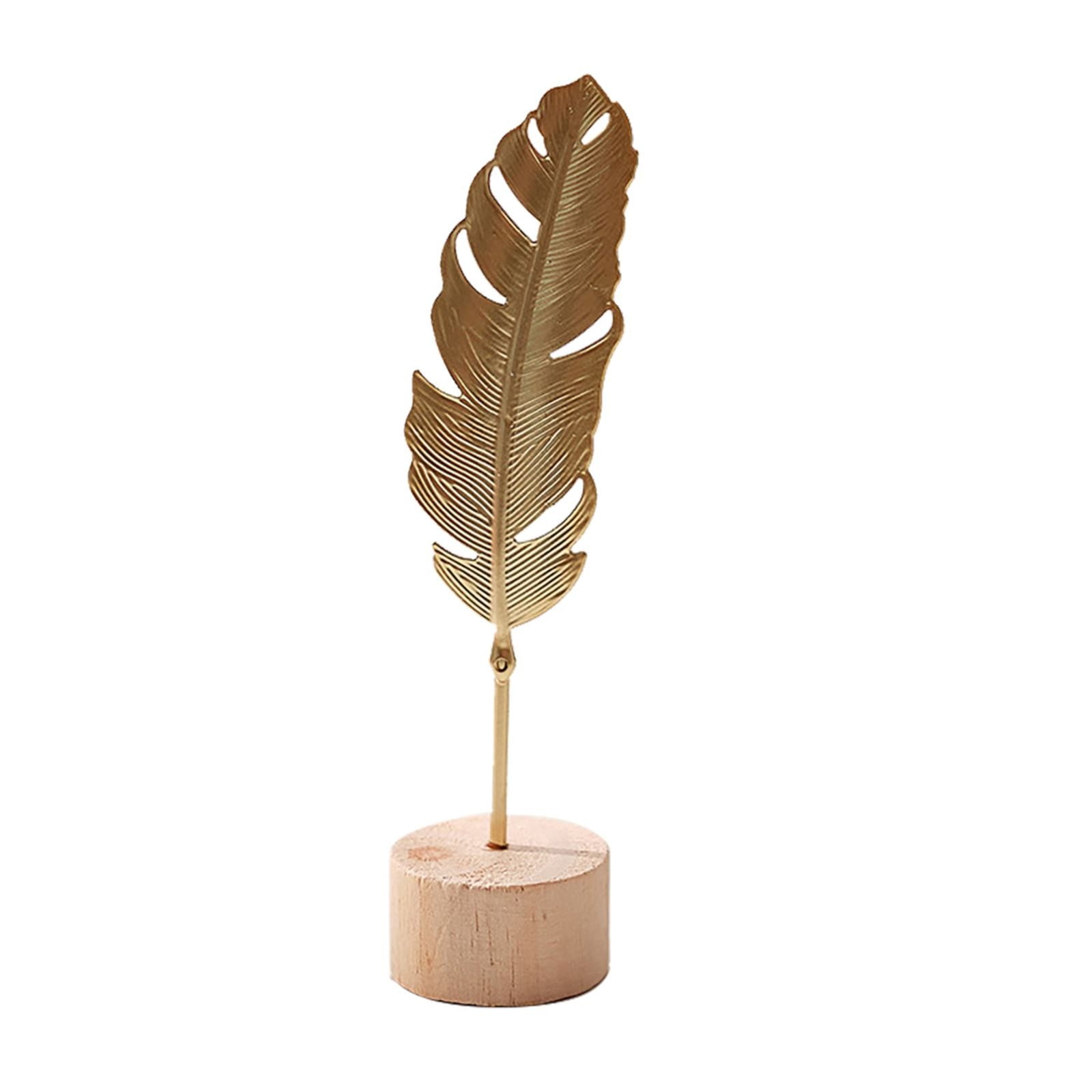 Leaf Decor Metal Golden Leaf Ornaments and Base Modern Simple Gold Leaf Table Sculpture for Living Room Bedroom Bookshelf Desktop Decoratio