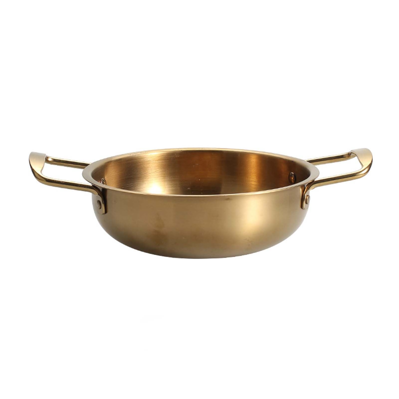 JWDX Stainless Steel Instant Noodle Pot Clearance, 7.1" Korean Ramen Noodle Pot with Handles Stainless Everyday Pan Golden Korean Cooking Pot for Soup Noodle Pasta Home and Outdoor Dishwasher GDC