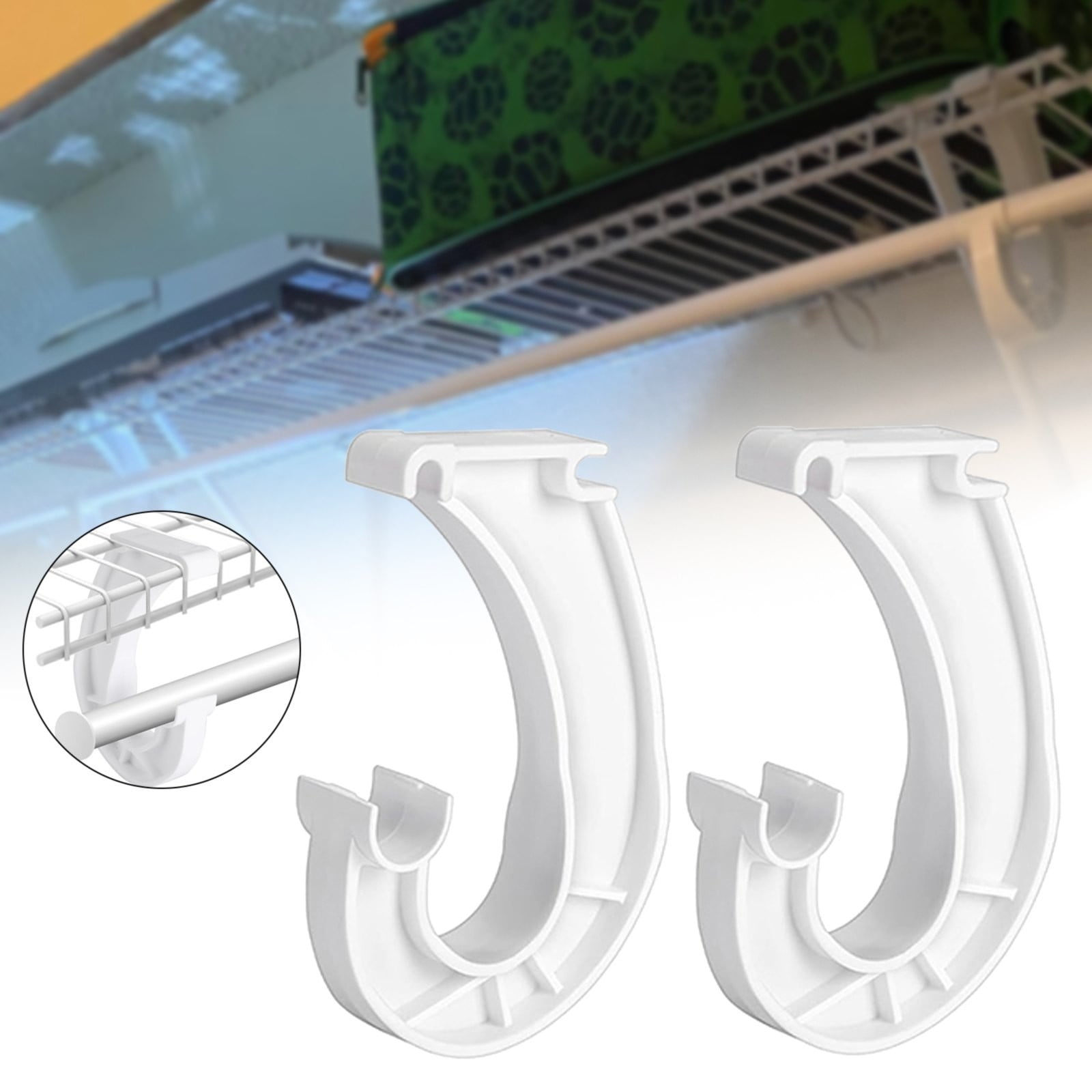 Hanging J Shape Closet Rod Bracket White 2Pc JWDX