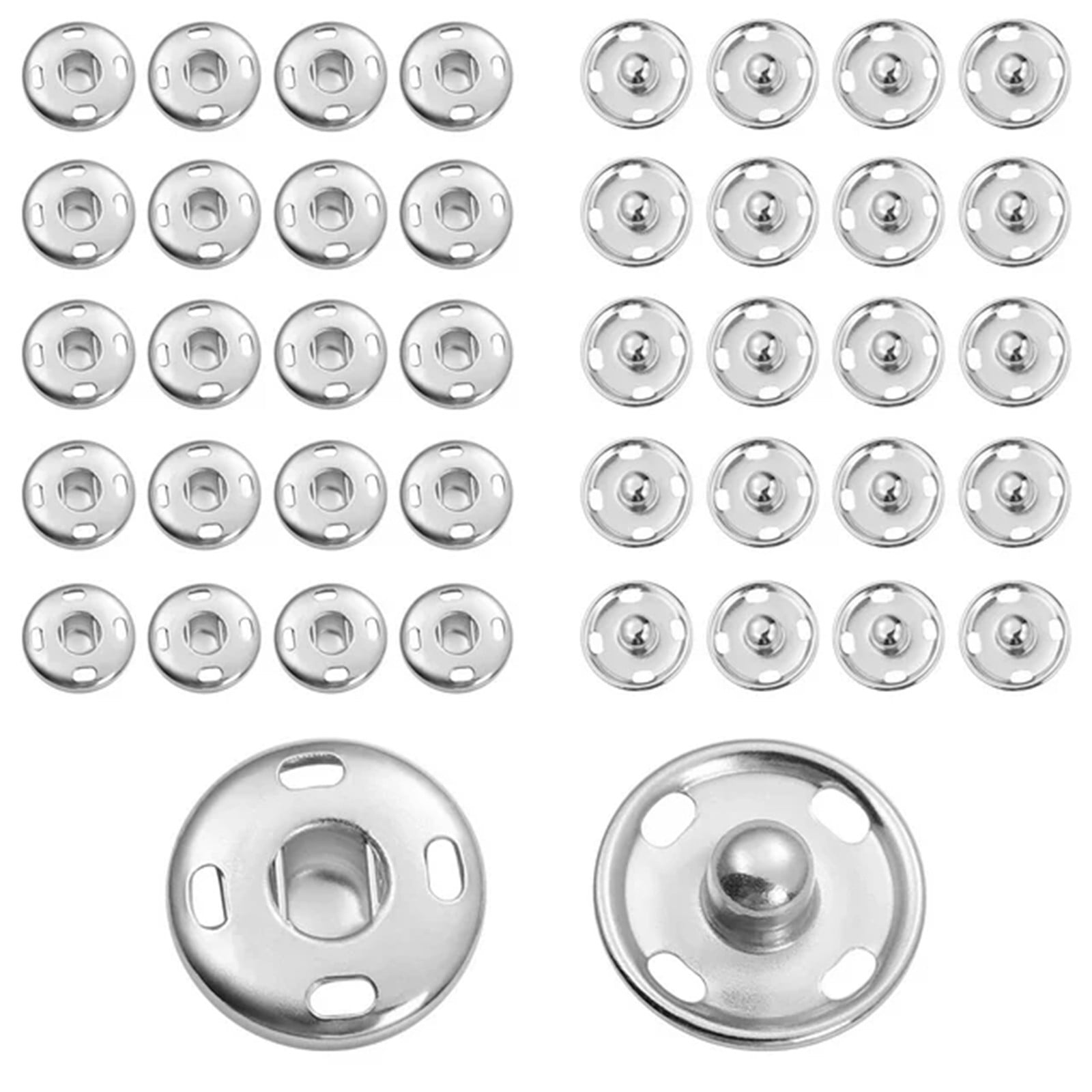 Clothing Buttons 50 Pcs 15Mm Silver JWDX, 10 Buttons*5 10 Sets Sew on Snaps Buttons Metal Snaps Fasteners Studs Buttons 2 Parts Brass Fasteners Round Diy Craft Accessory (15Mm Silver) 15 mm Silver