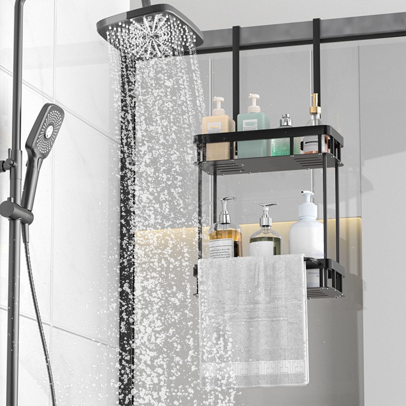 Grrvtrz 2-Tier Hanging Shower Caddy Over The Door Large Capacity Hanging Shower Organizer Sturdy Rust Proof Shelf Basket Storage Rack No Drilling