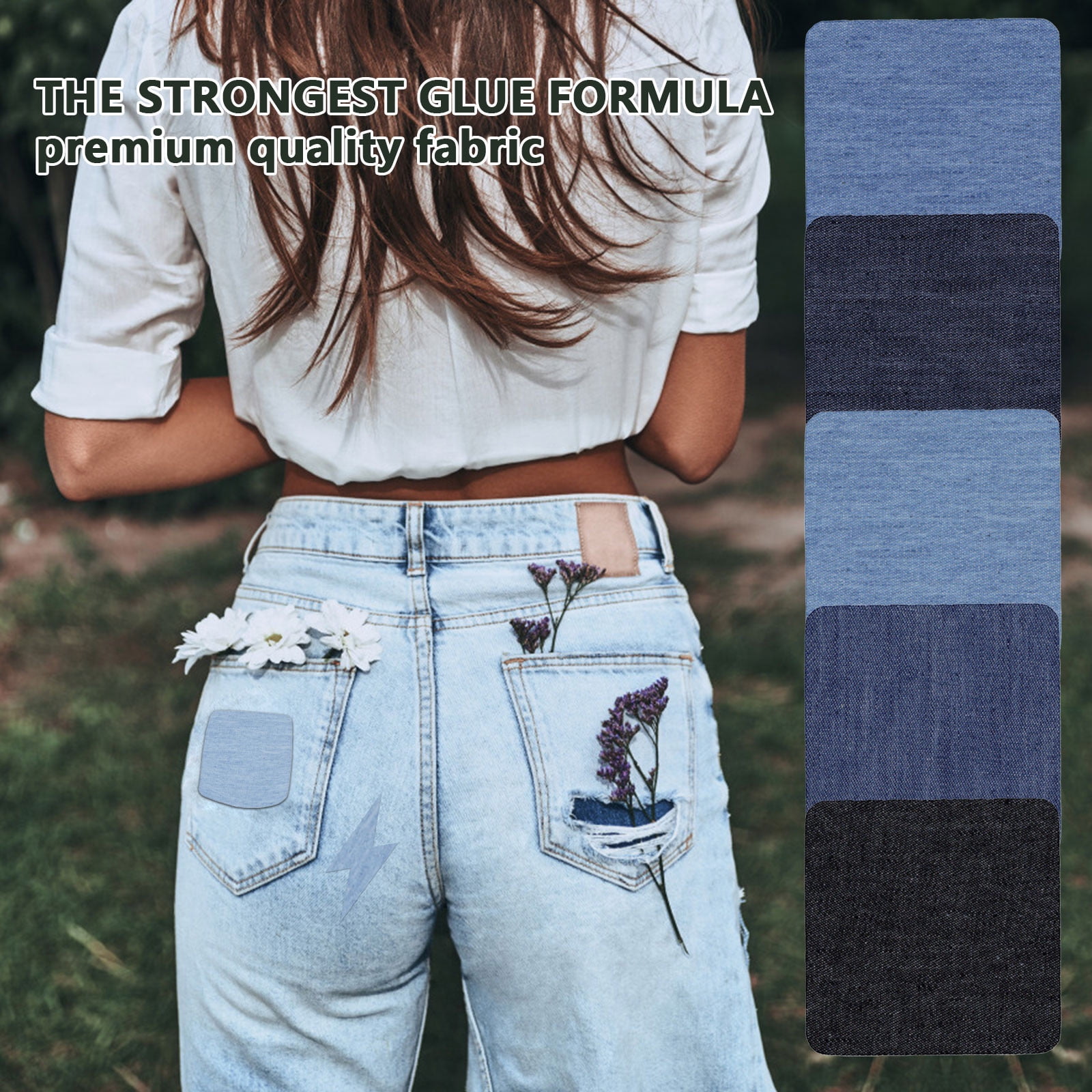 JWDX Hot Clearance! Denim Iron on Jean Patches Inside & Outside Strongest Glue Assorted Shades of Blue Repair Decorating 2.75 Inch
