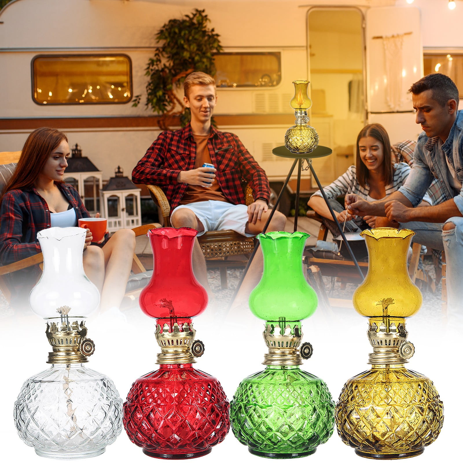 LGCASL Glass Kerosene Indoor Retro Classic Burning Lights Oil Lamp for Home Bedroom Table Decorations Emergency Use