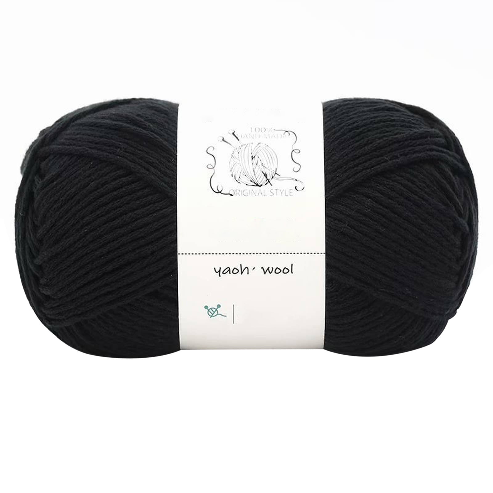 LGCASL Hand-Knitted Yarn #2 Pure White , 1Pc100G Hand Woven Cotton Yarn Soft Crochet Yarn for Hand Knitting Warm Sweater Sofa Cushion Scarf Diy Black