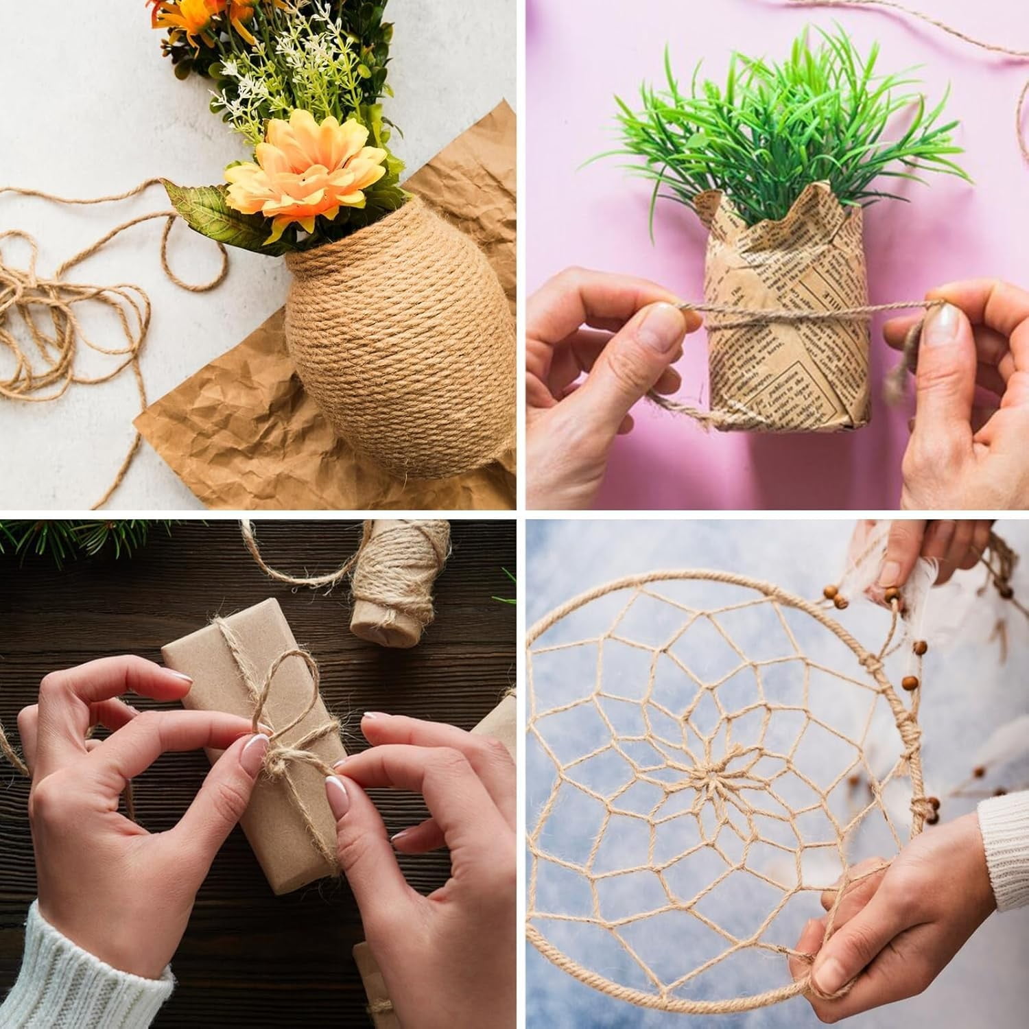 3-Strand Colorful Hemp Rope Diy Hand-Woven 2mm*200M Jute Rope Rope Made with Natural Fibers Its Tear Property Makes It Ideal for Decorating Gardens and Decorative Packaging One Size D