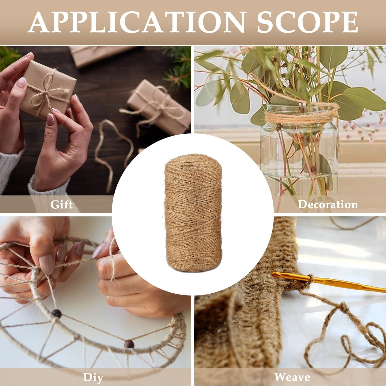 3-Strand Colorful Hemp Rope Diy Hand-Woven 2mm*200M Jute Rope Rope Made with Natural Fibers Its Tear Property Makes It Ideal for Decorating Gardens and Decorative Packaging One Size D