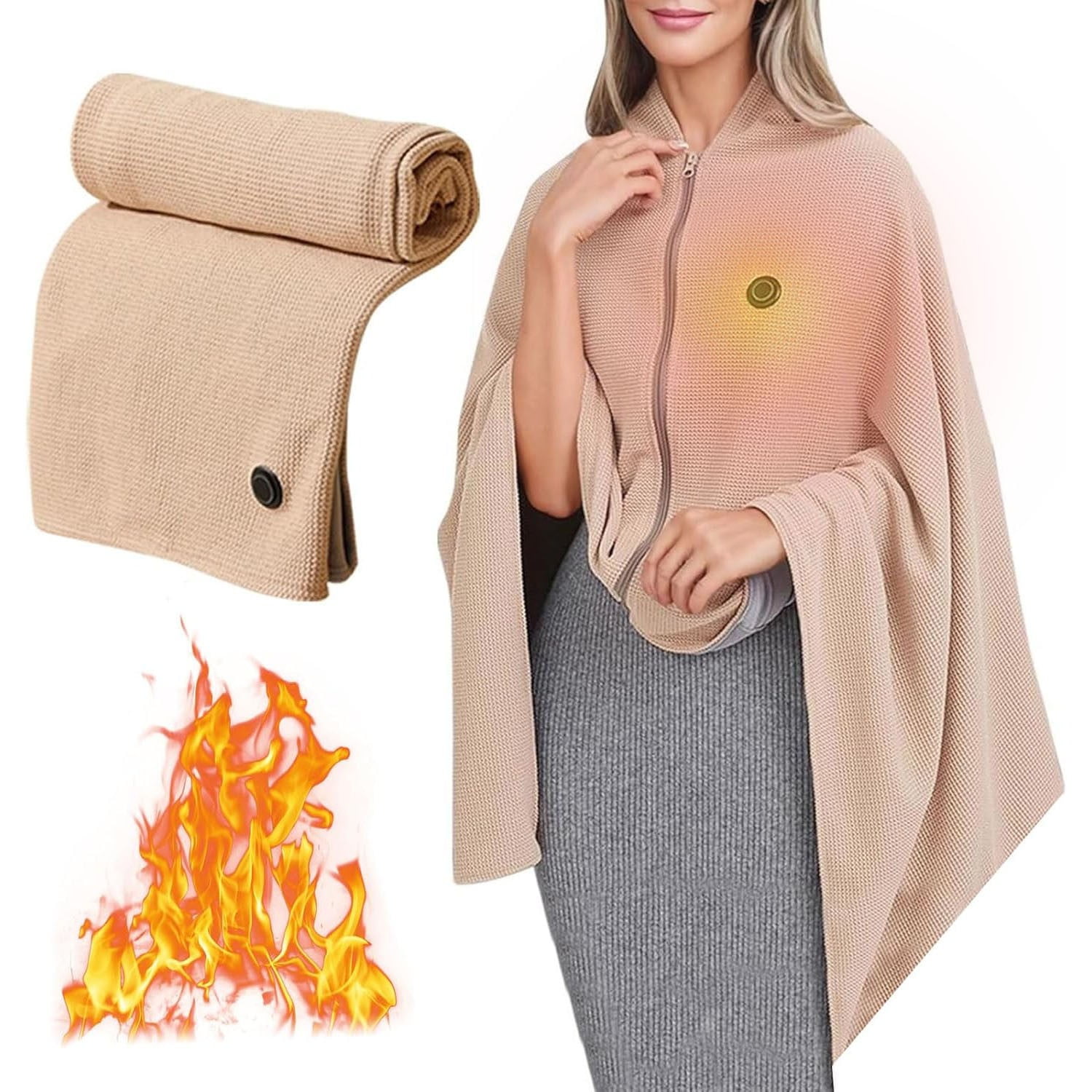 Lgcasl Heated Shawl for Women Heated Blanket with Soft Knit Shawl Zippered Wrap Usb Powered Blanket Scarf for Winter 2025 Warm Comfort for Outdoor Travel and Home One Size A