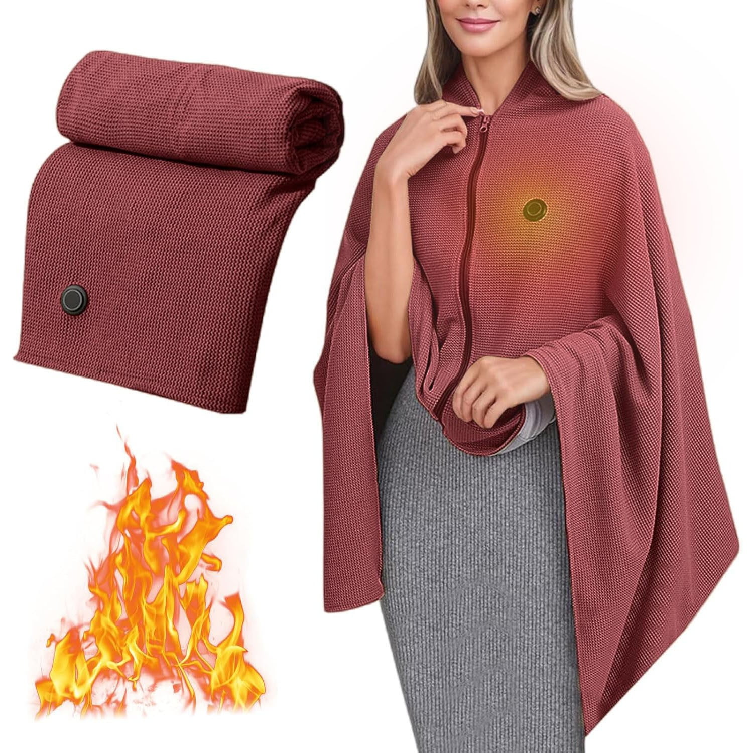 Lgcasl Heated Shawl for Women Heated Blanket with Soft Knit Shawl Zippered Wrap Usb Powered Blanket Scarf for Winter 2025 Warm Comfort for Outdoor Travel and Home One Size A