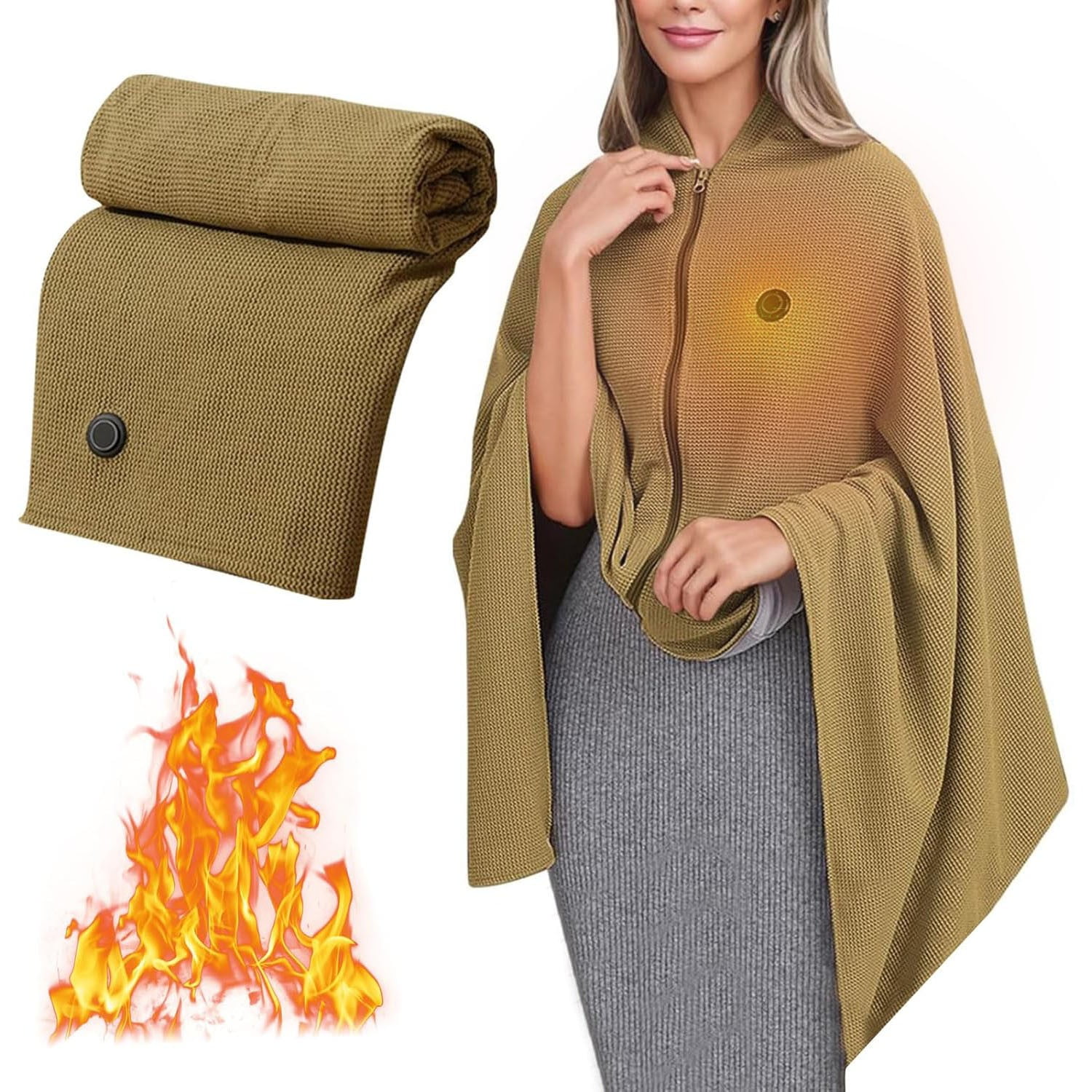 Lgcasl Heated Shawl for Women Heated Blanket with Soft Knit Shawl Zippered Wrap Usb Powered Blanket Scarf for Winter 2025 Warm Comfort for Outdoor Travel and Home One Size B