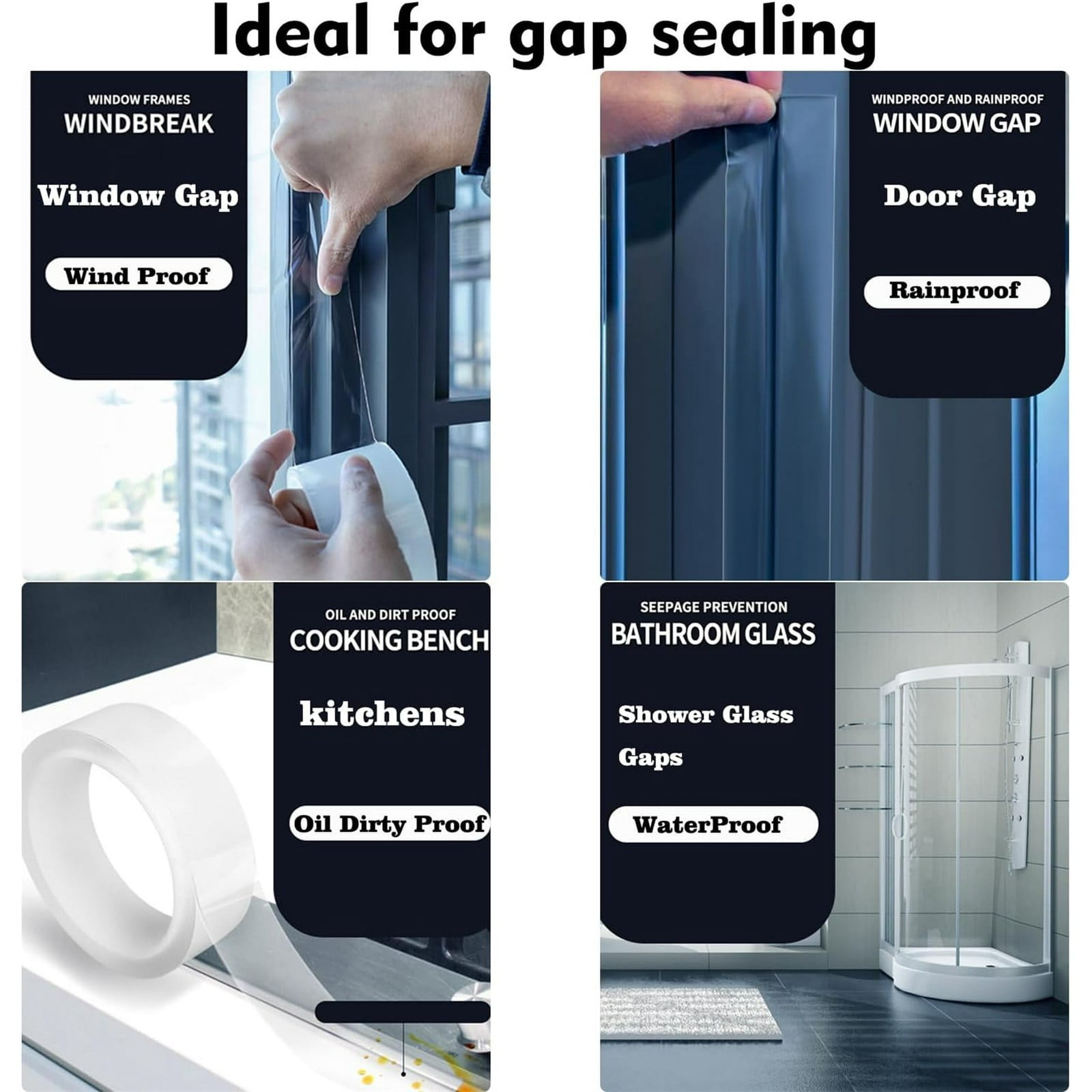 LGCASL Transparent Window Weather Sealing Tape Weather Stripping Free Window Insulation Caulk Tape for Doors Shower Glass Bathroom 0.5mm*3cm*10m Clear