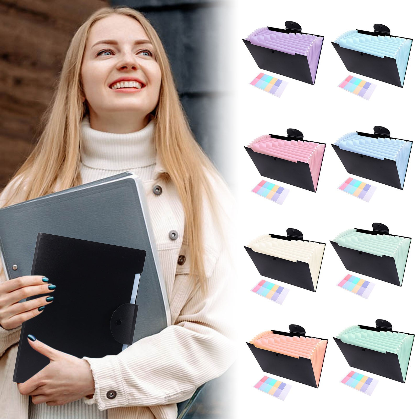 LGCASL Accordion File Organizer Expanding File Folder with 12 Pockets Portable Receipt Paper Bill Document Organizer Letter/ Size Filing Folder Schǒ-ǒl Black G