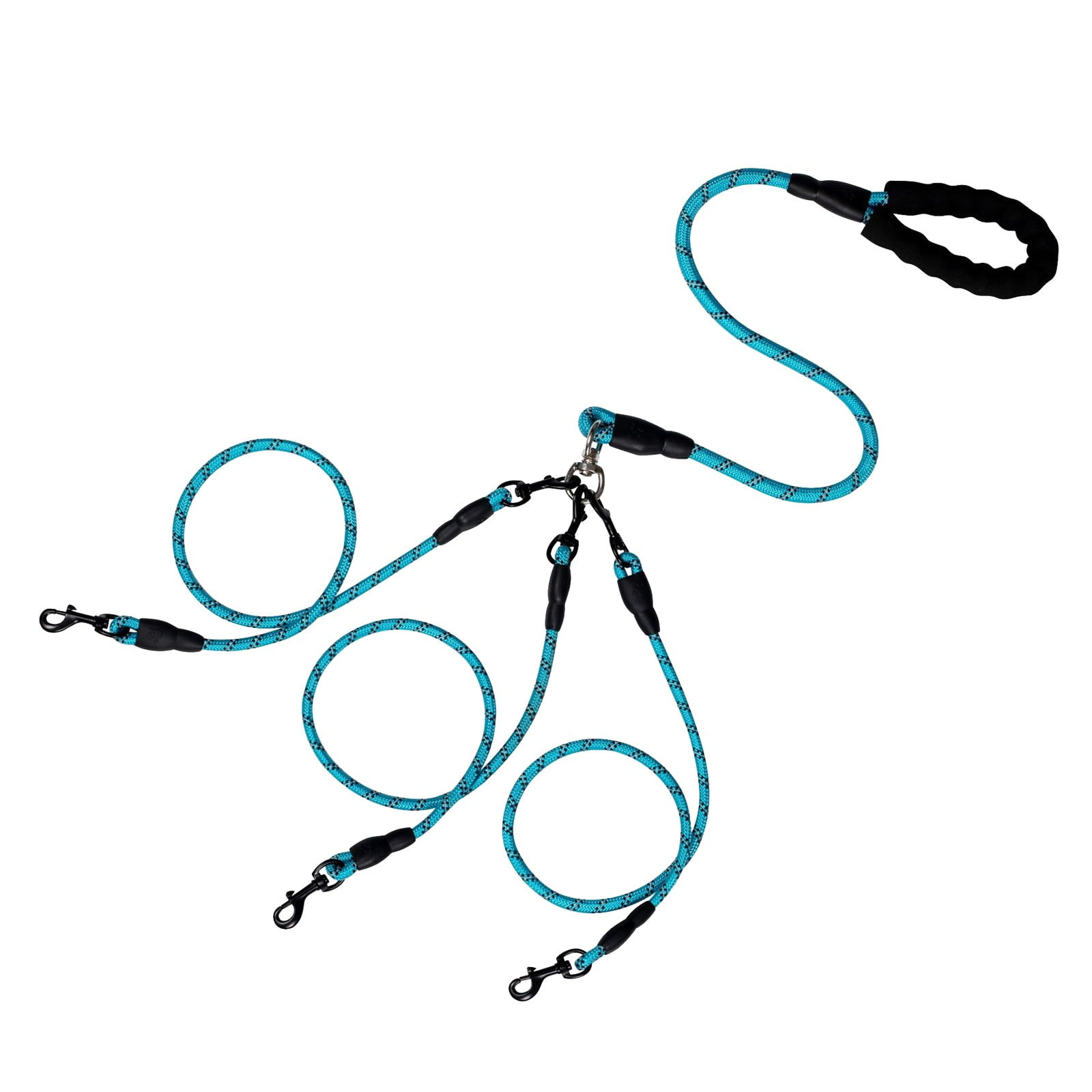 LGCASL 3 Dog Leash No Tangle, Heavy Duty Multiple Dog Lead Shock Absorbing Bungee, Triple Bungee Leash, Reflective Dog Leash Free Multi Pet Walking Rope with Detachable, Black Blue