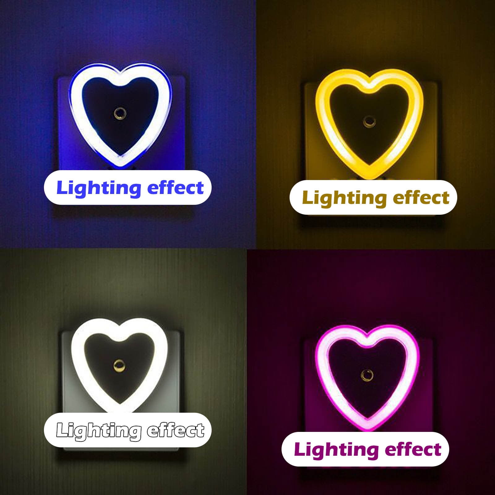 Eguiwyn Night light Heart Shape Plug-in Intelligent Light Sensor Control LED Night Light Lamp For Bedroom Hallway Night Lights White
