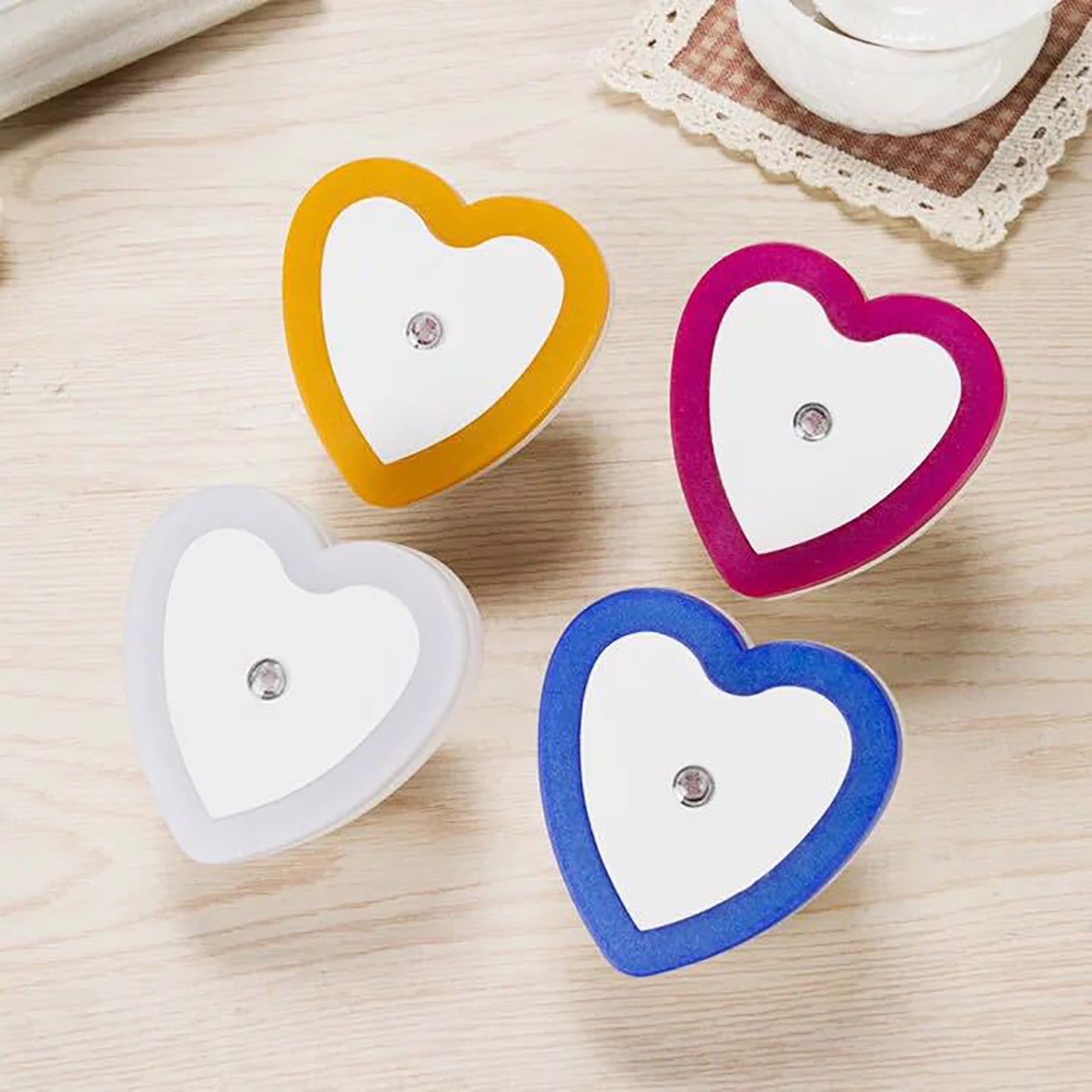 Eguiwyn Night light Heart Shape Plug-in Intelligent Light Sensor Control LED Night Light Lamp For Bedroom Hallway Night Lights White Yellow