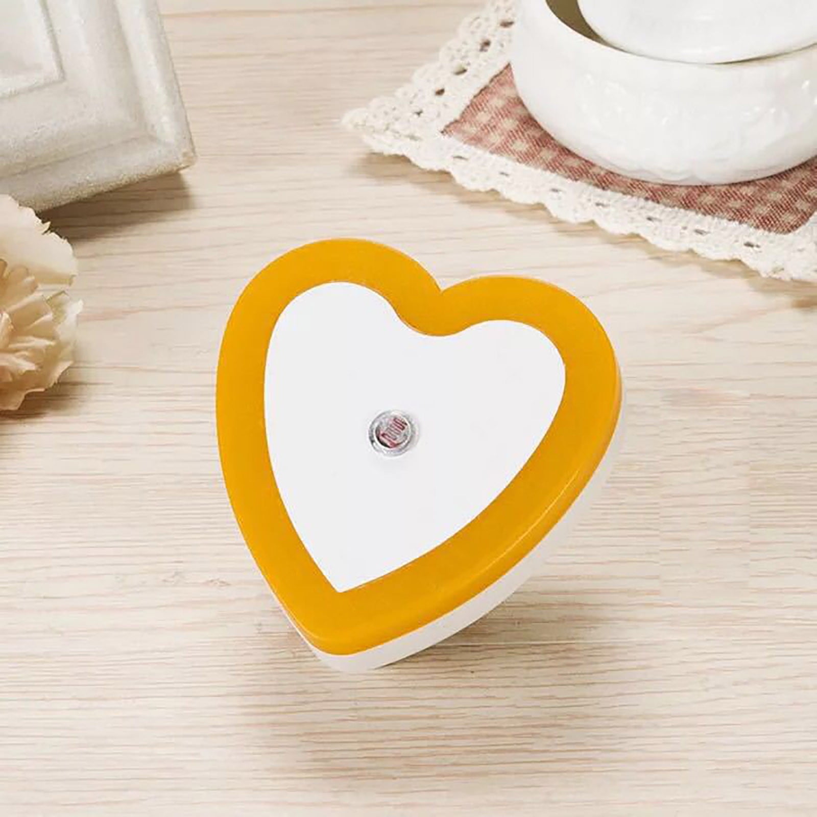 Eguiwyn Night light Heart Shape Plug-in Intelligent Light Sensor Control LED Night Light Lamp For Bedroom Hallway Night Lights White Yellow