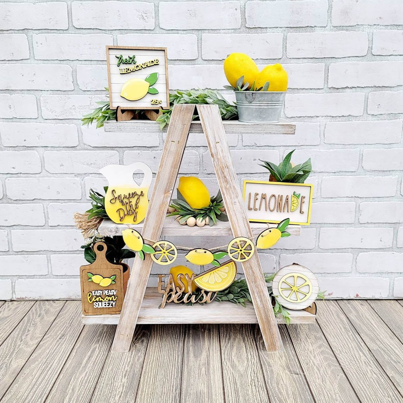 JWDX Wooden Clearance Signs Mini Graduation Lemon Tiered Summer Farm Tiered Rustic Tray Style Wooden Decor Decorations Tray Desktop Ornament Yellow
