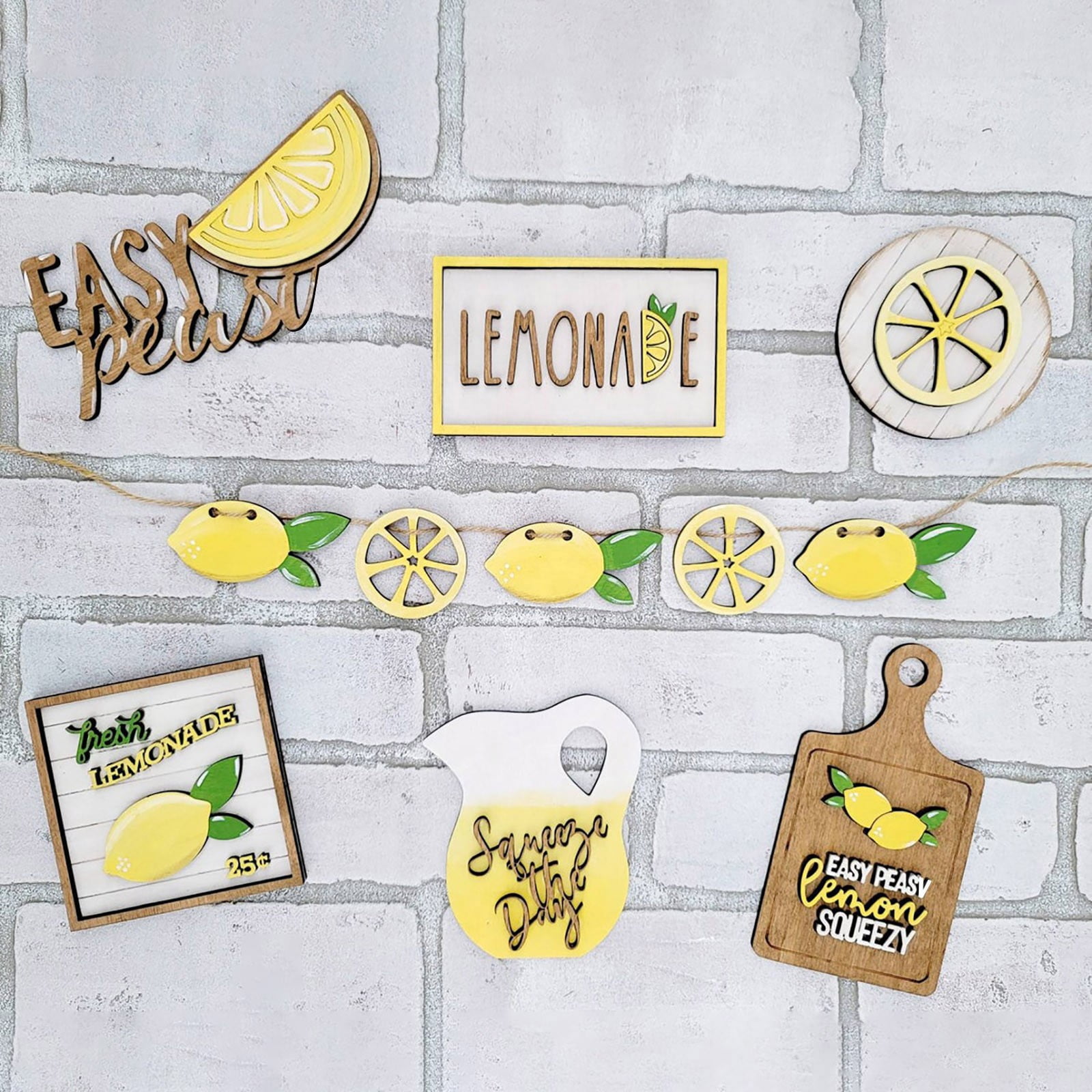 JWDX Wooden Clearance Signs Mini Graduation Lemon Tiered Summer Farm Tiered Rustic Tray Style Wooden Decor Decorations Tray Desktop Ornament Yellow