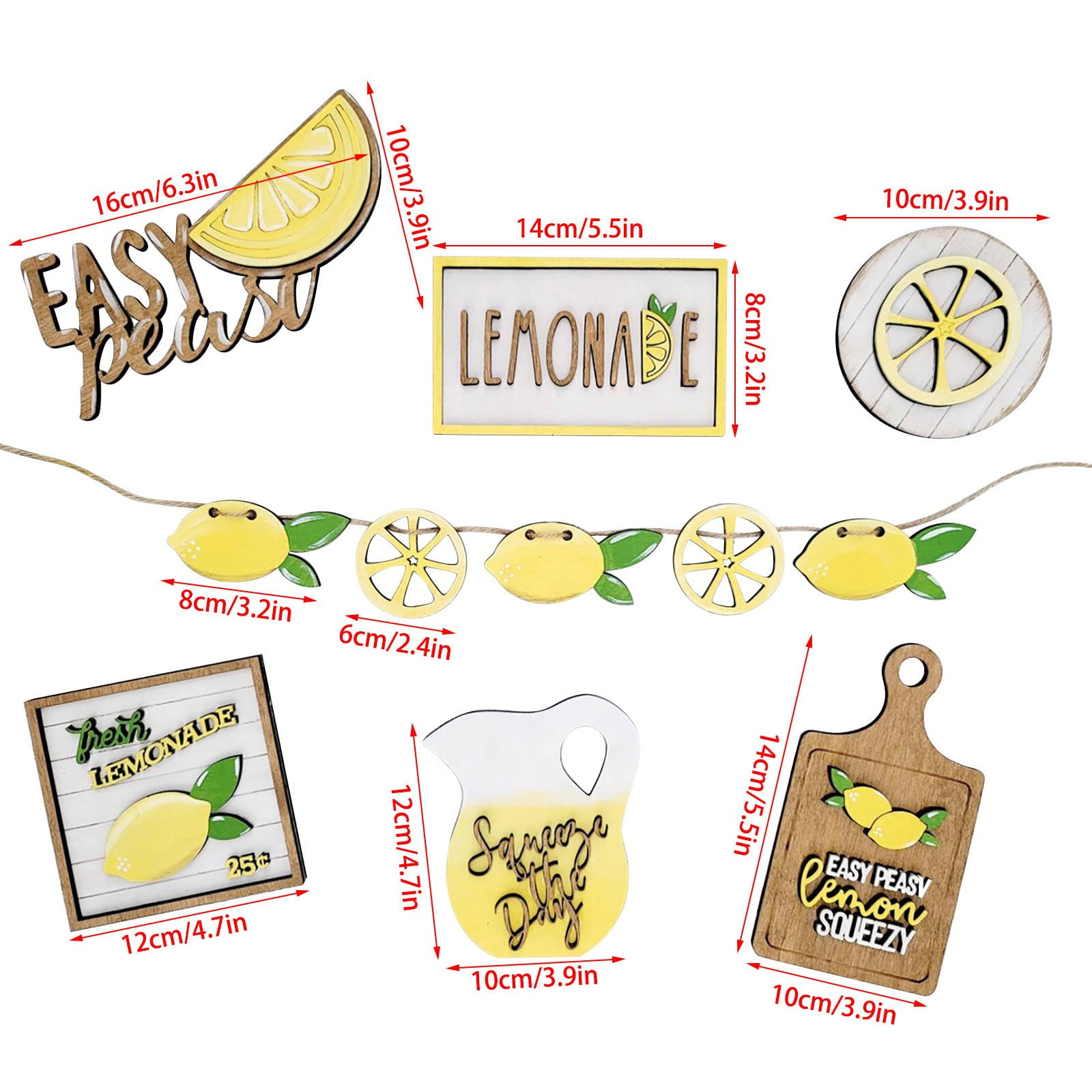 JWDX Wooden Clearance Signs Mini Graduation Lemon Tiered Summer Farm Tiered Rustic Tray Style Wooden Decor Decorations Tray Desktop Ornament Yellow