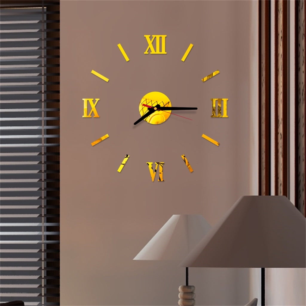 Clearance! JWDX Alarm Clock Clearance 3D Diy Roman Numbers Acrylic Mirror Wall Sticker Clock Home Decor Mural Decals Gold Red