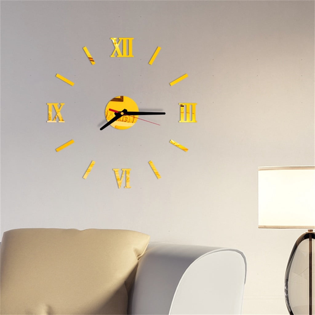 Clearance! JWDX Alarm Clock Clearance 3D Diy Roman Numbers Acrylic Mirror Wall Sticker Clock Home Decor Mural Decals Gold Red