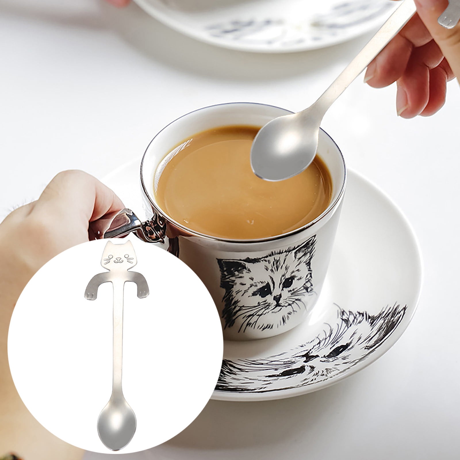 JWDX Tableware Clearance! Cat Spoon Short Handle Spoons Flatware Coffee Drinking Tools Kitchen Gadge