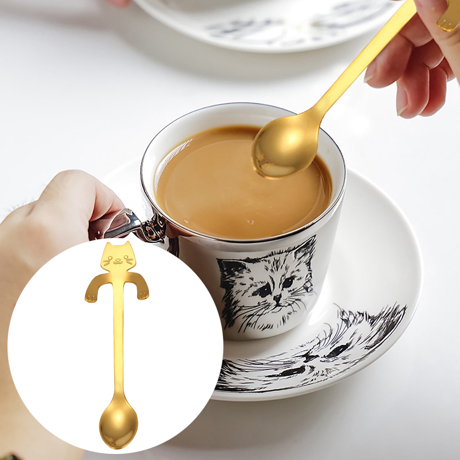 JWDX Tableware Clearance! Cat Spoon Short Handle Spoons Flatware Coffee Drinking Tools Kitchen Gadge