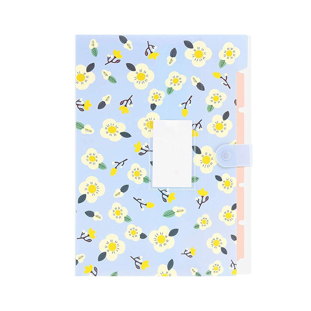 JWDX Office and Craft and Stationery Clearance! Floral 5-Fold Folder Blue Floral, A4 Organizer Expandable 8-Pocket Document Sorteraccordion Plastic Office and Stationery, include 1X Pen Folder Multicolor
