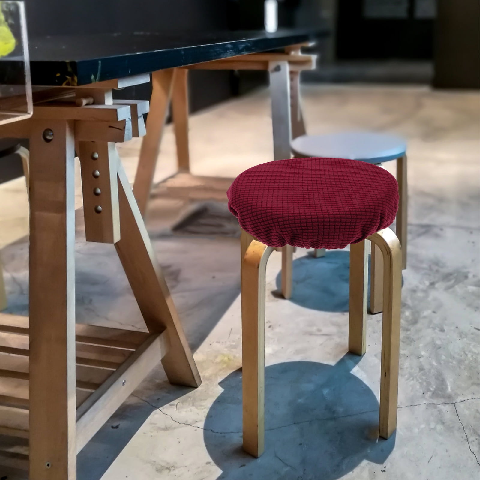 Ortofally Bar Stool Covers Stretchy Round Chair Covers Slipcover Washable Stool Cushion Elastic Bar Chair Covers Grey 27.5X17.5X6CM Dark Red